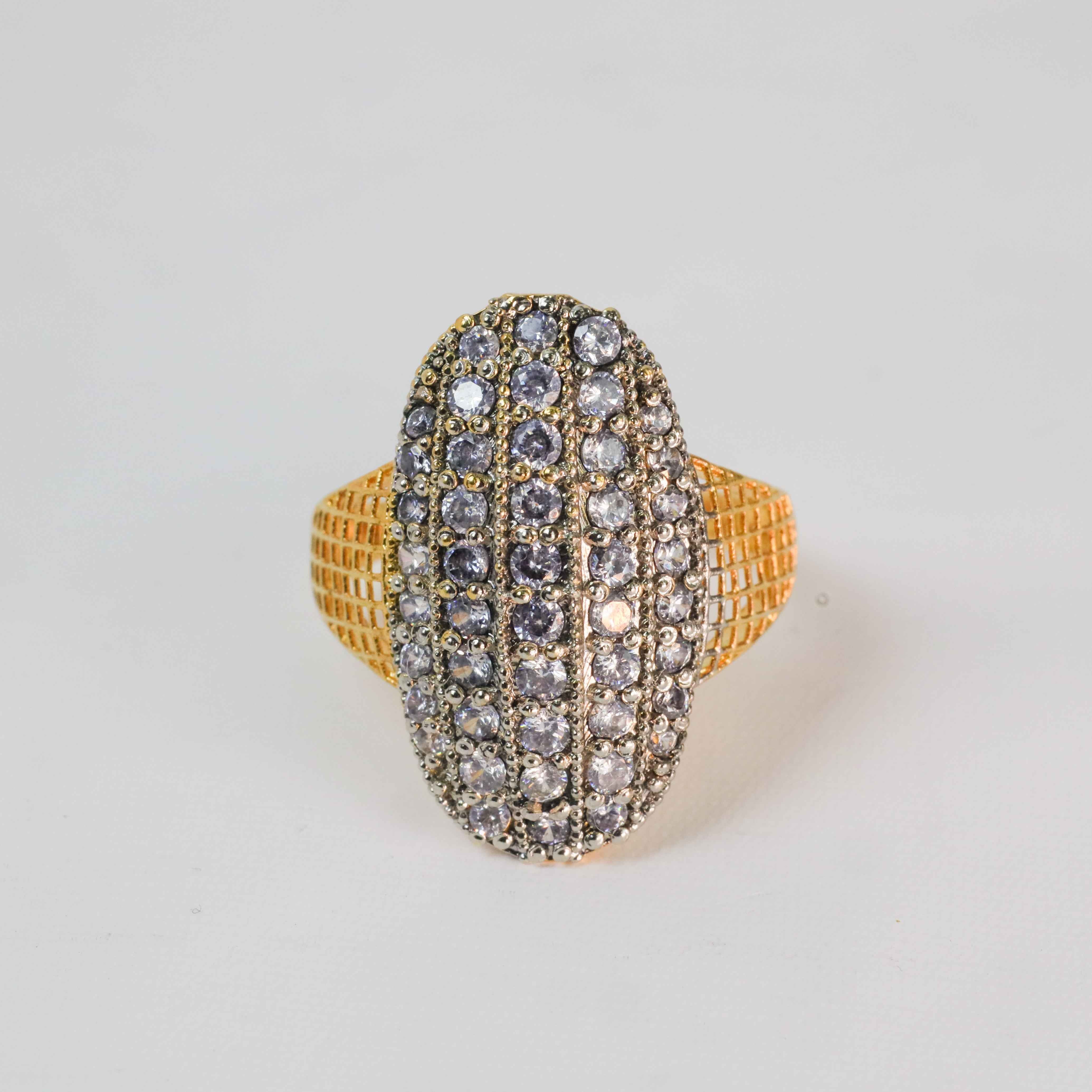 Gold-Plated Oval Ring with Shimmering White Stones