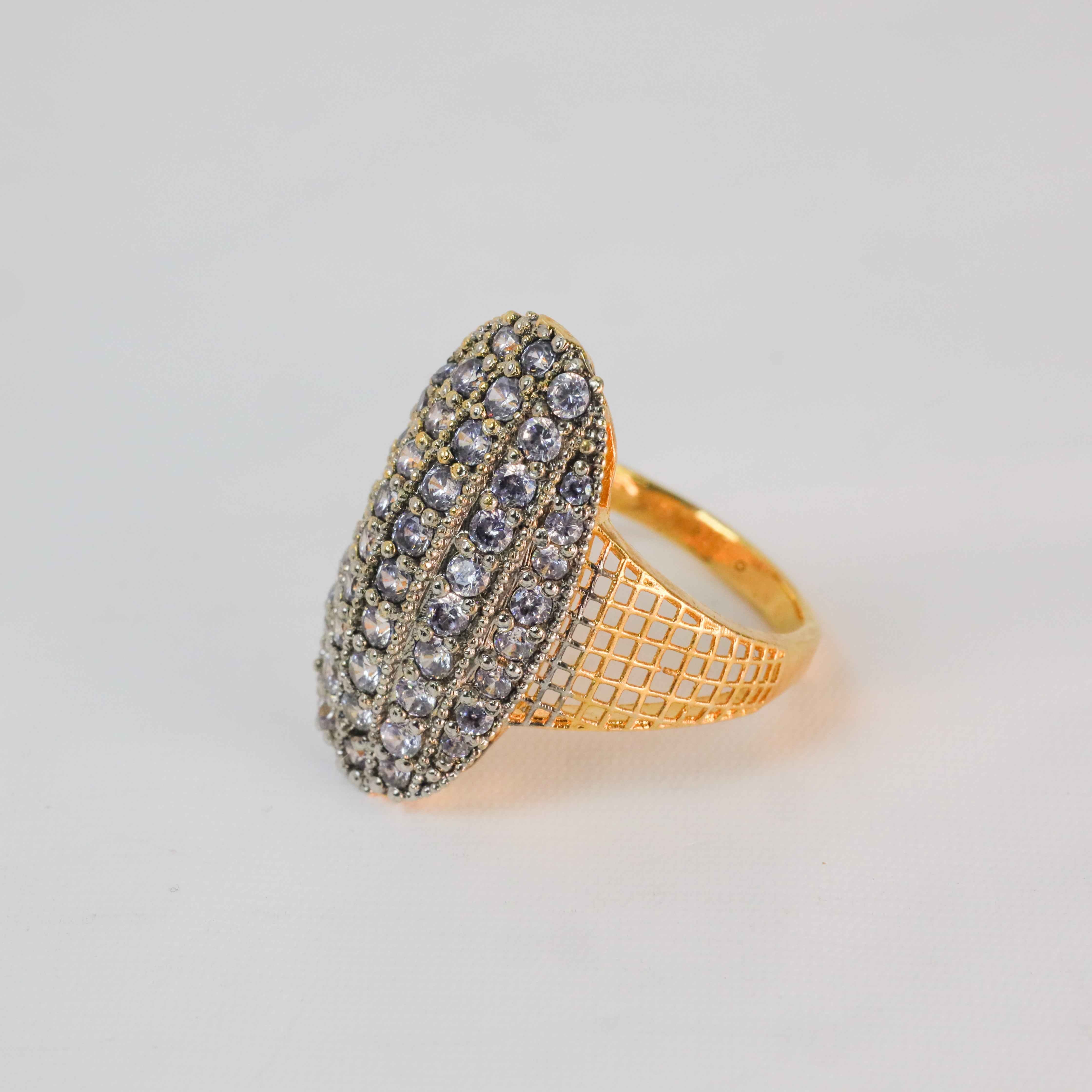 Gold-Plated Oval Ring with Shimmering White Stones