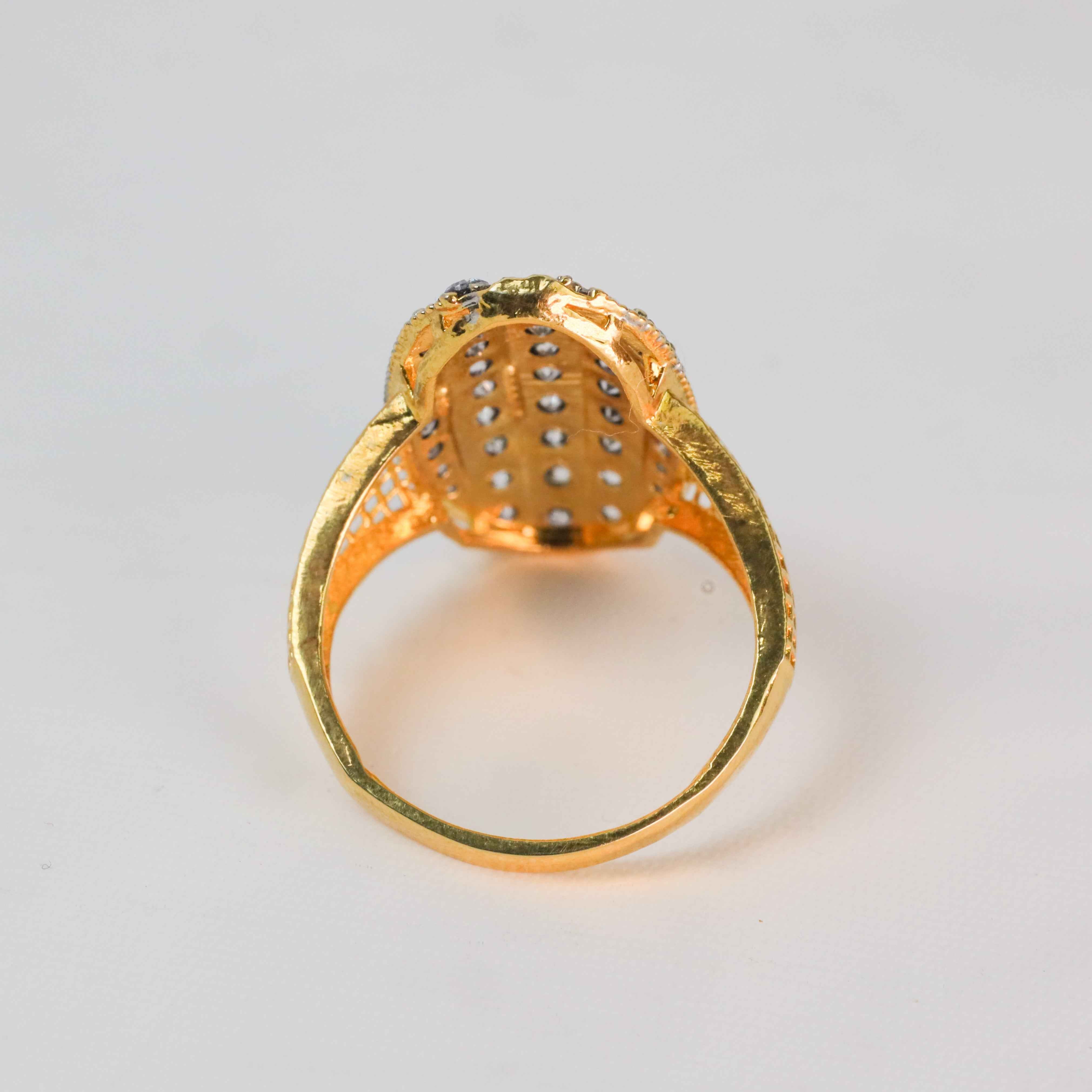 Gold-Plated Oval Ring with Shimmering White Stones