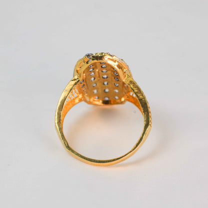 Gold-Plated Oval Ring with Shimmering White Stones