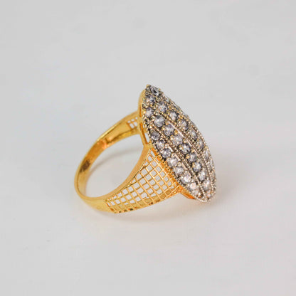 Gold-Plated Oval Ring with Shimmering White Stones