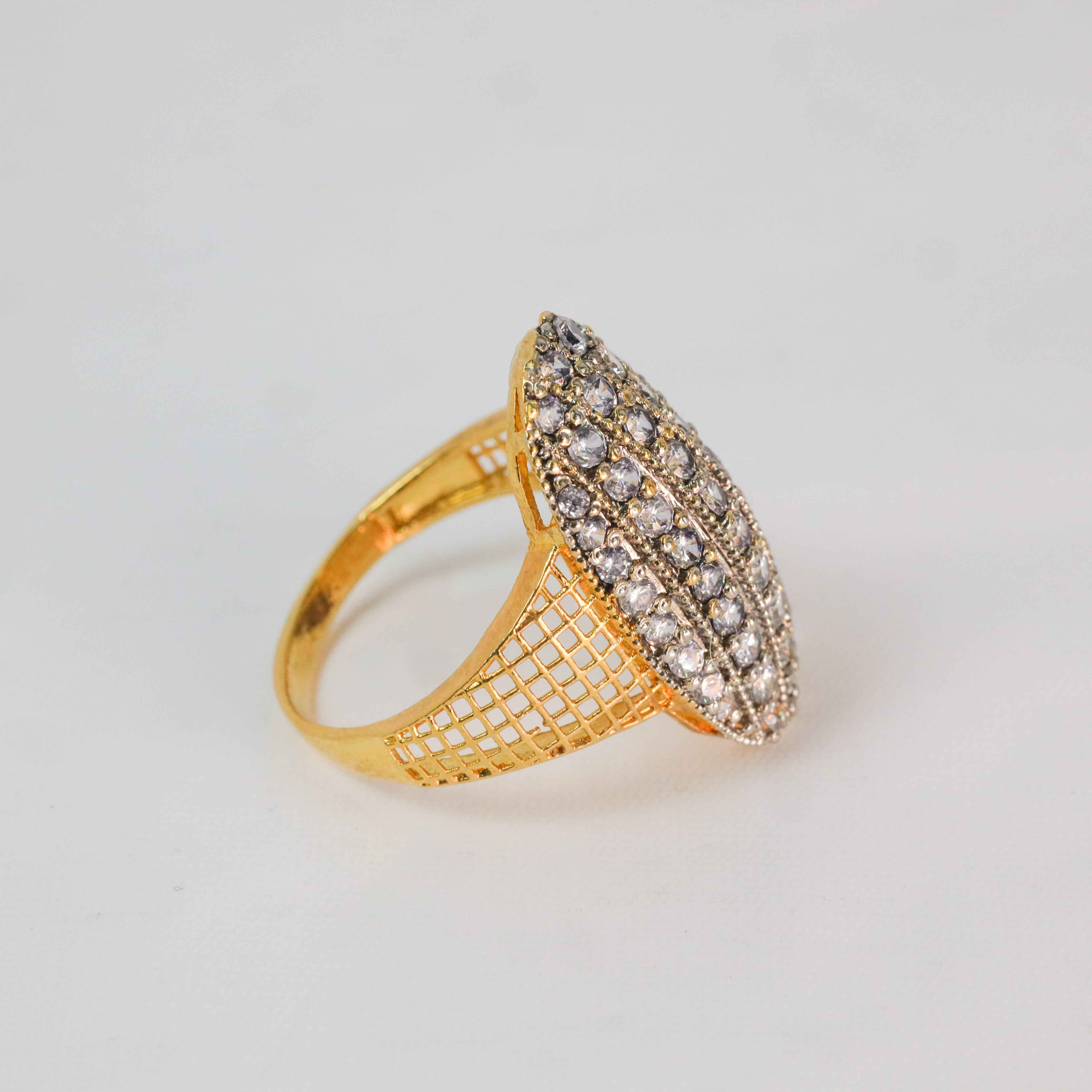 Gold-Plated Oval Ring with Shimmering White Stones