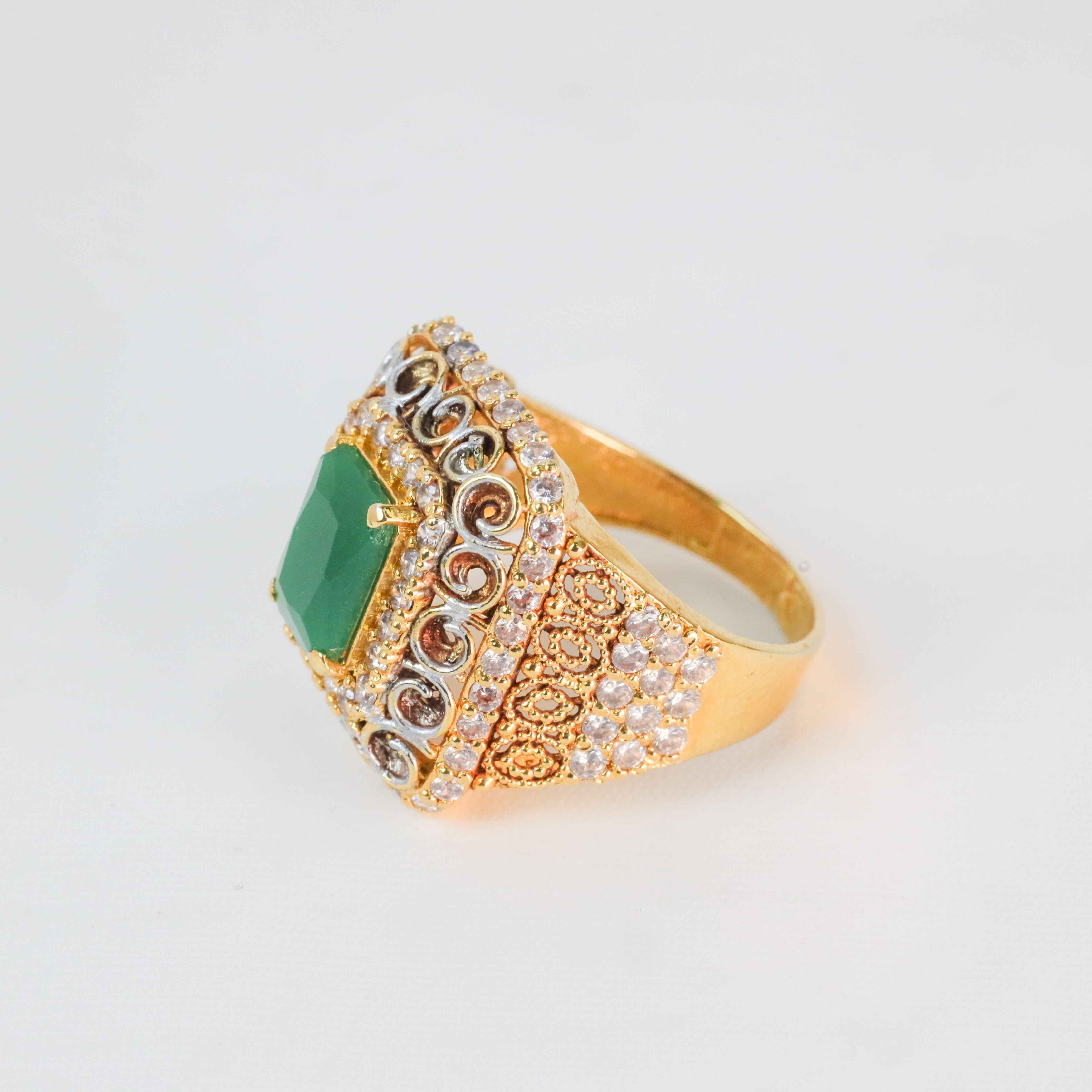 Gold Plated Regal Emerald Green Stone Ring 141