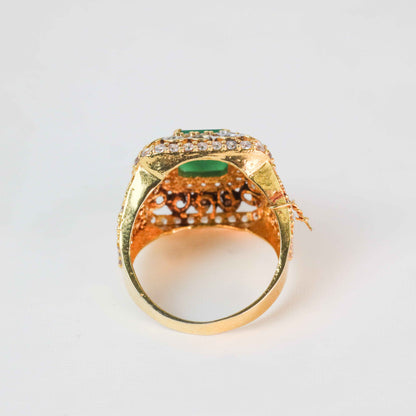 Gold Plated Regal Emerald Green Stone Ring 141