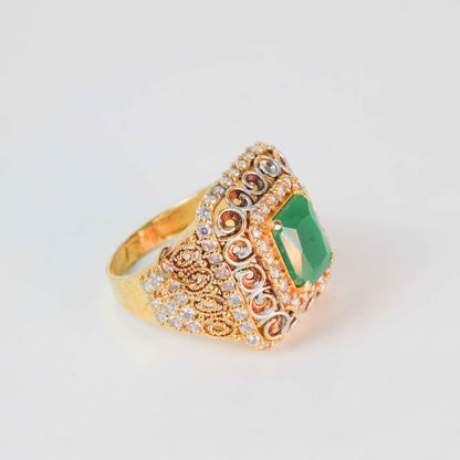 Gold Plated Regal Emerald Green Stone Ring 141
