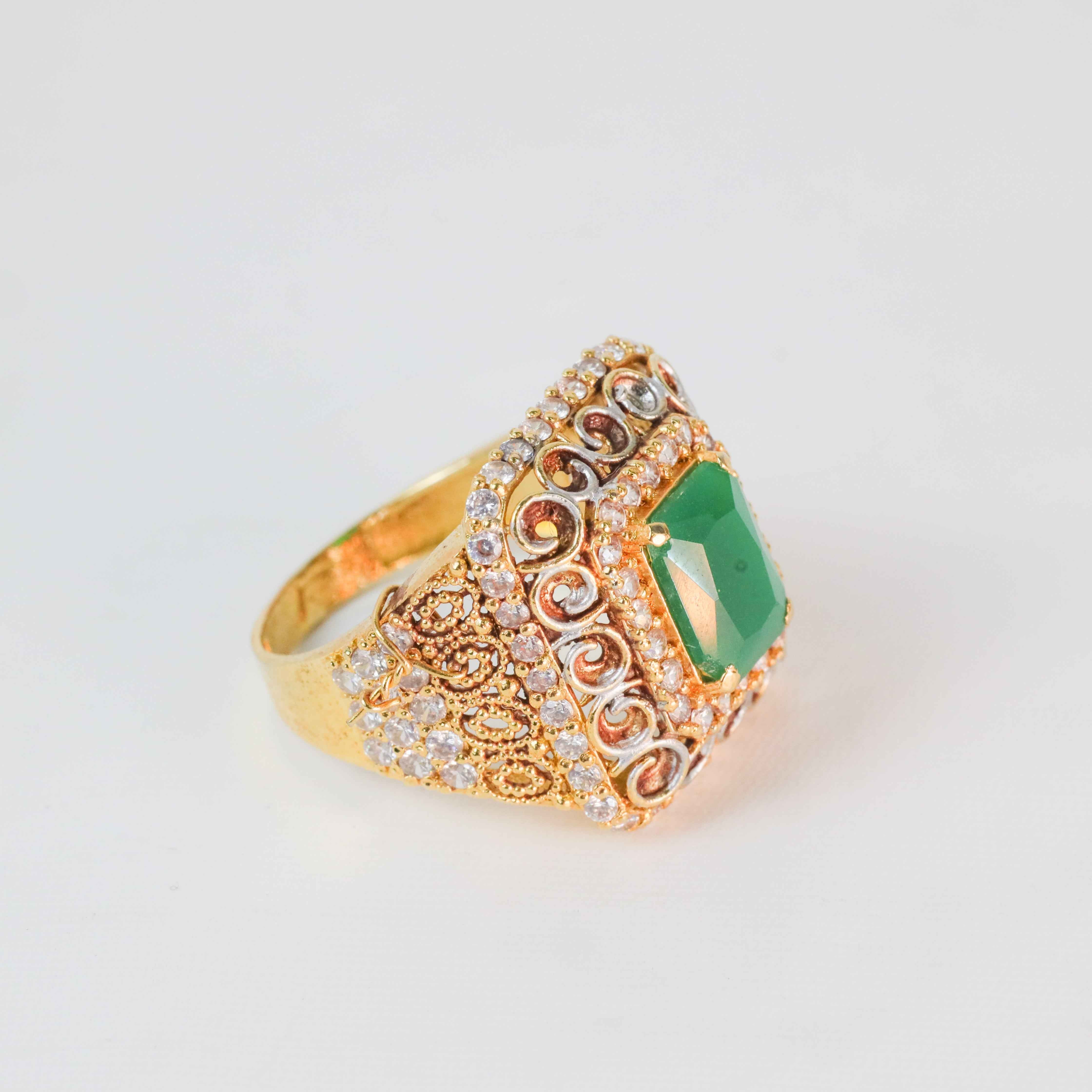 Gold Plated Regal Emerald Green Stone Ring 141