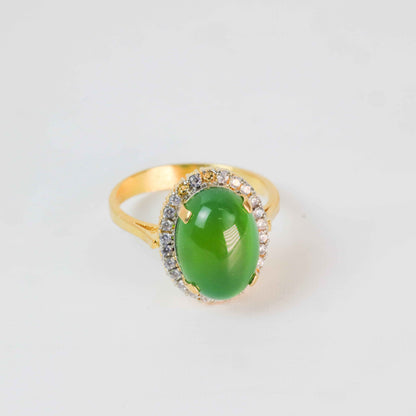 Gold Plated Oval Green Stone Ring