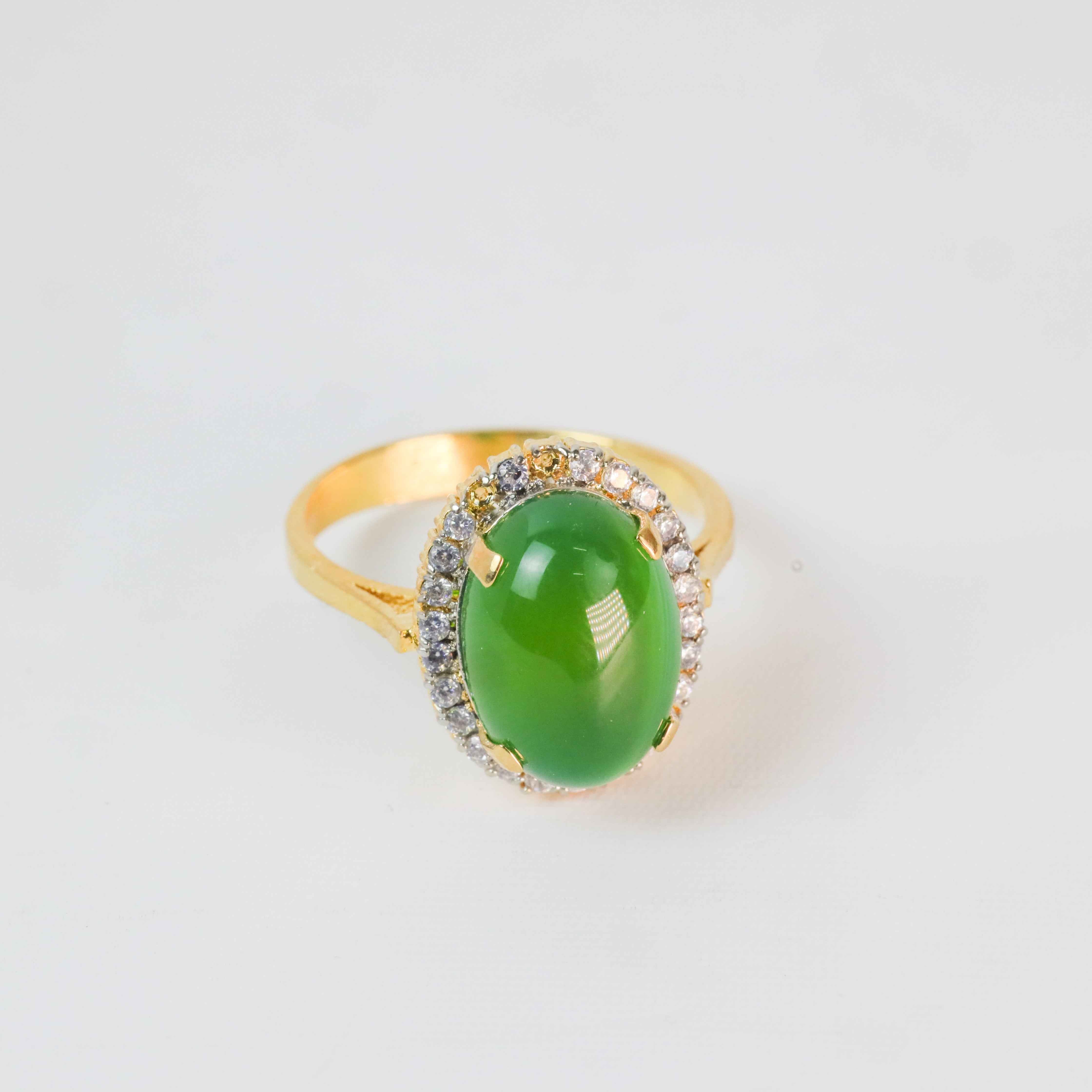 Gold Plated Oval Green Stone Ring