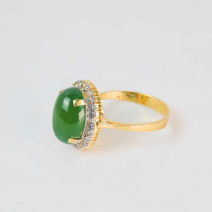 Gold Plated Oval Green Stone Ring