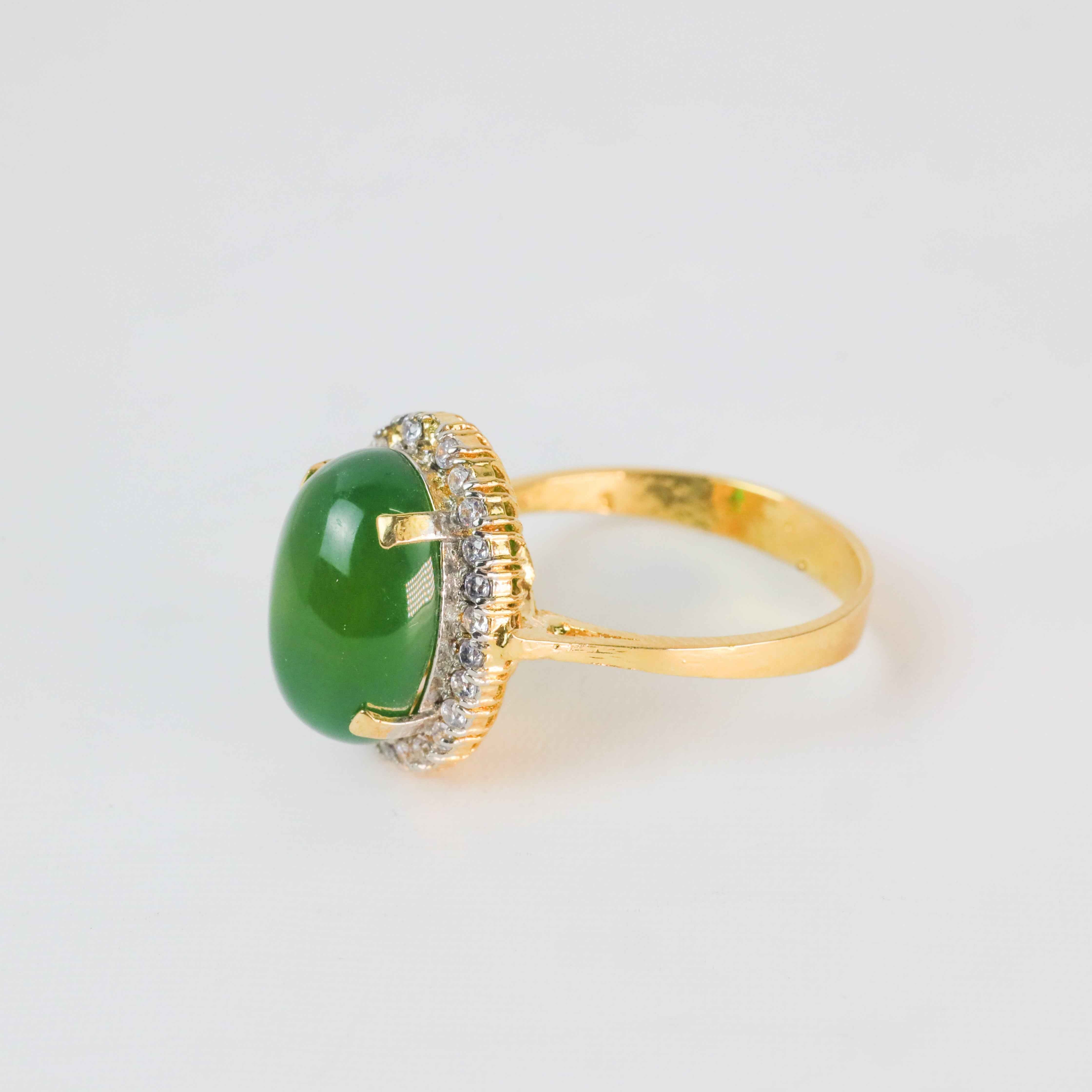 Gold Plated Oval Green Stone Ring