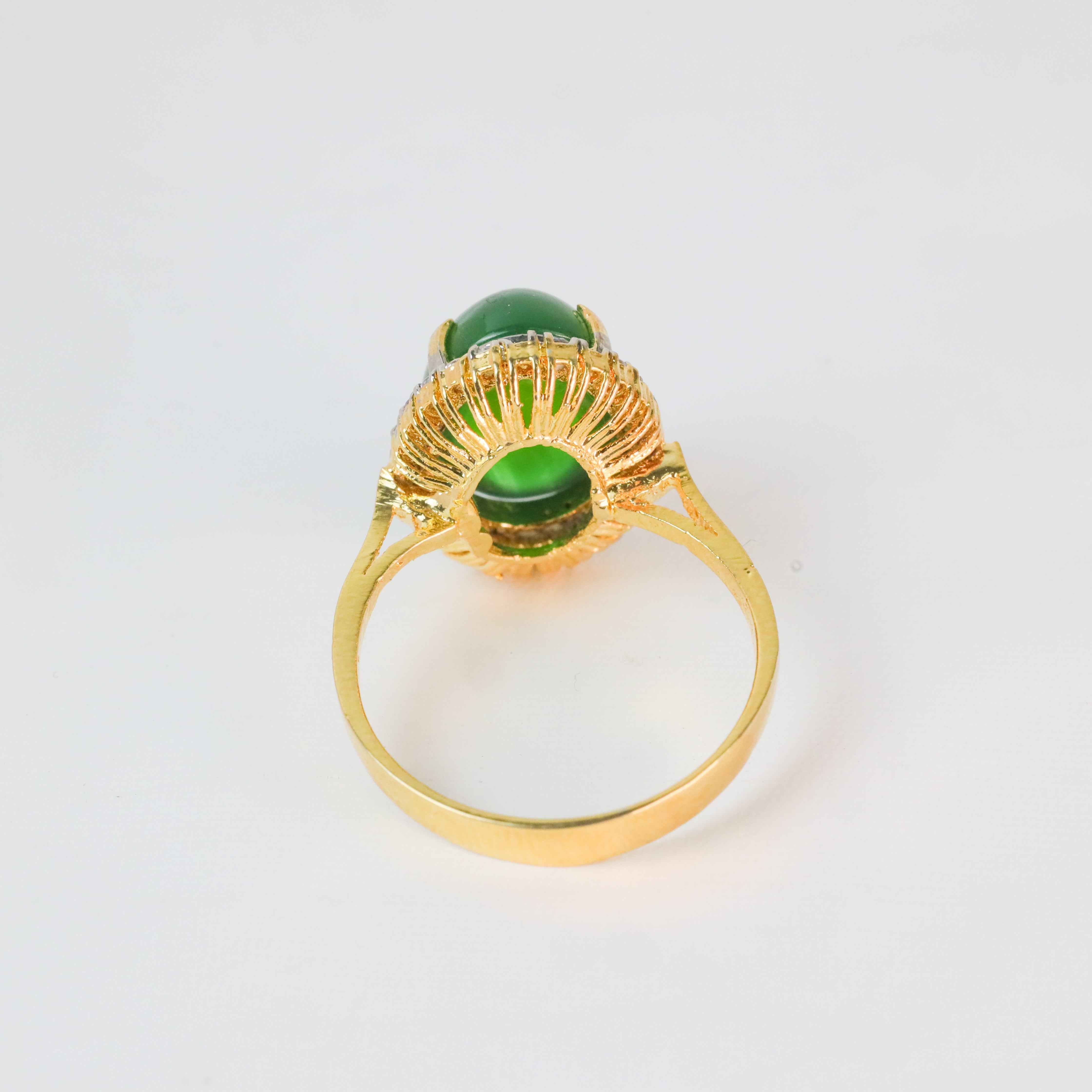 Gold Plated Oval Green Stone Ring