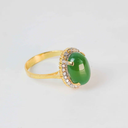 Gold Plated Oval Green Stone Ring