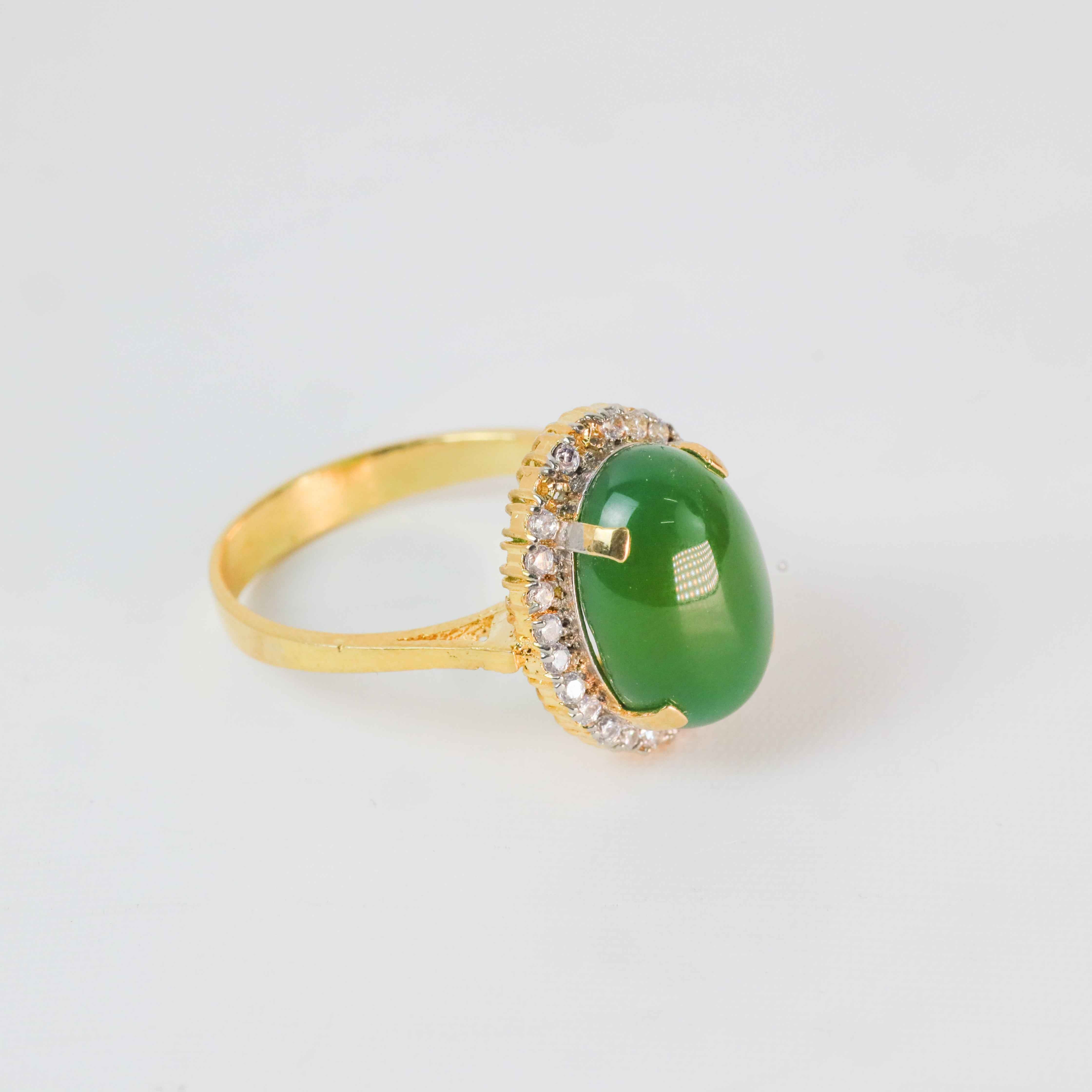 Gold Plated Oval Green Stone Ring