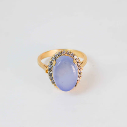 Gold Plated Oval Light Blue Stone Ring  1180