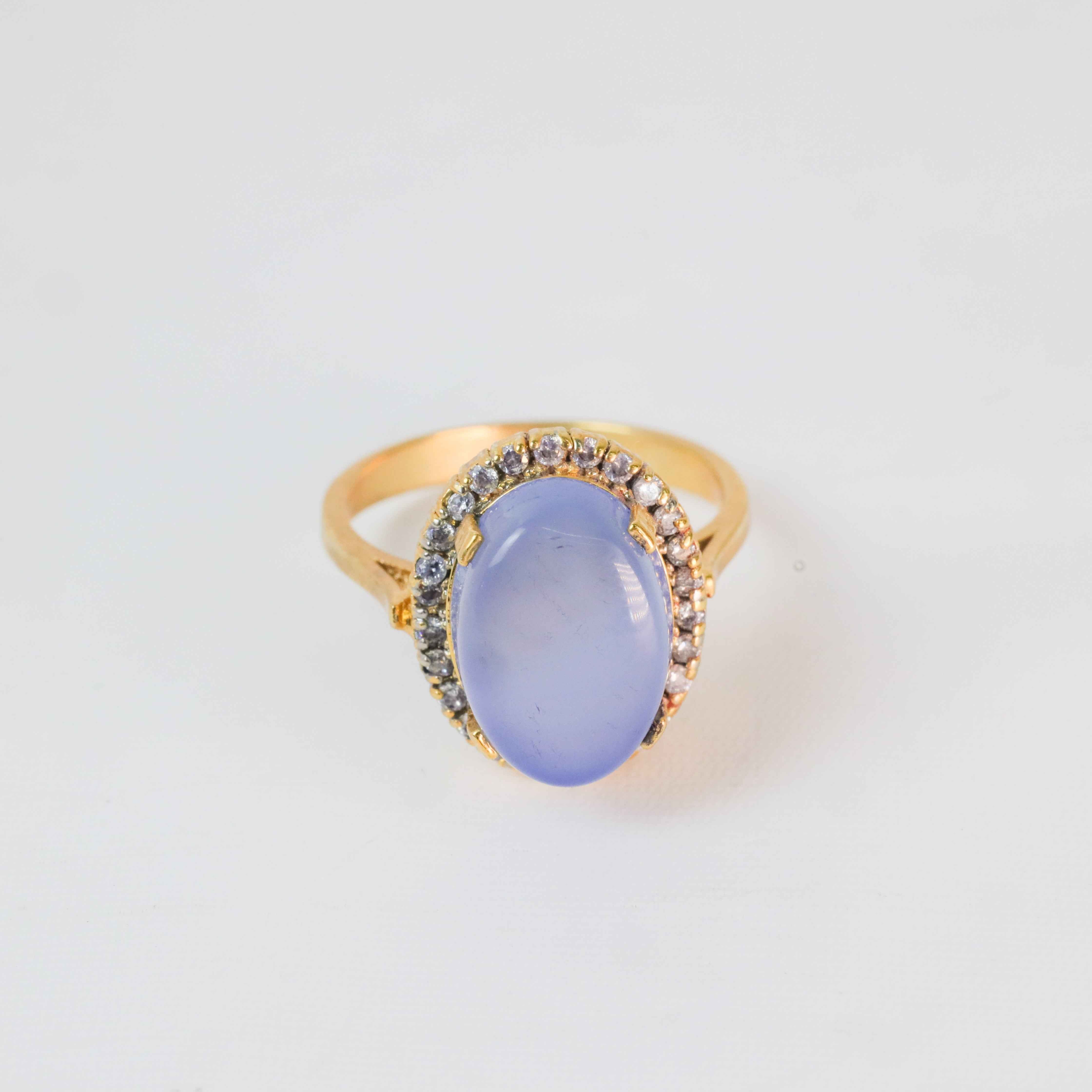 Gold Plated Oval Light Blue Stone Ring  1180