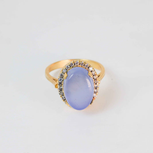 Gold Plated Oval Light Blue Stone Ring  1180