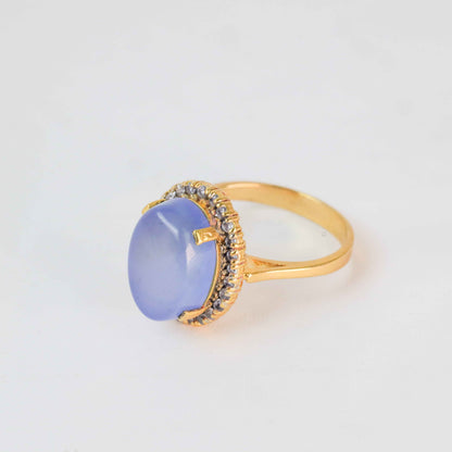 Gold Plated Oval Light Blue Stone Ring  1180