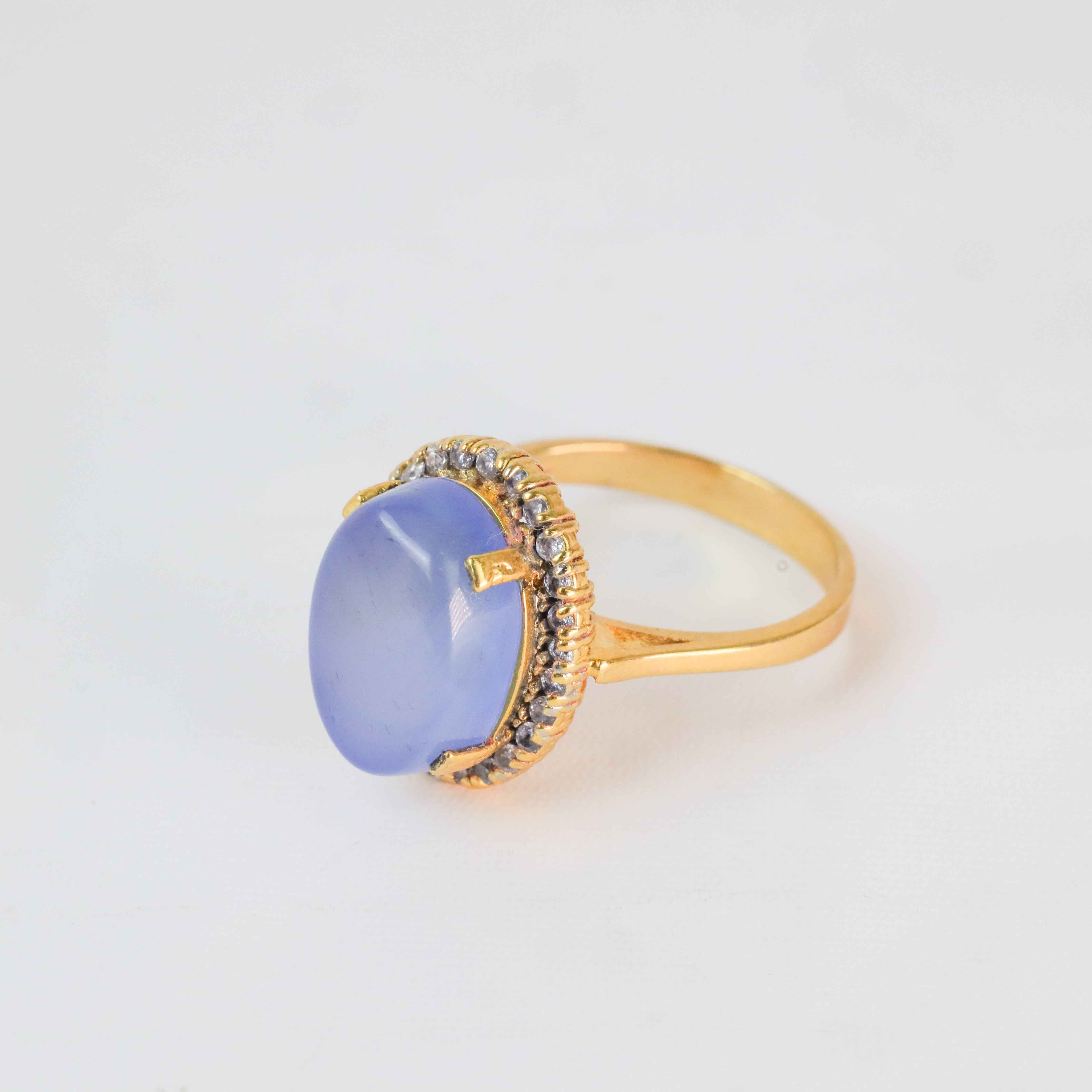 Gold Plated Oval Light Blue Stone Ring  1180