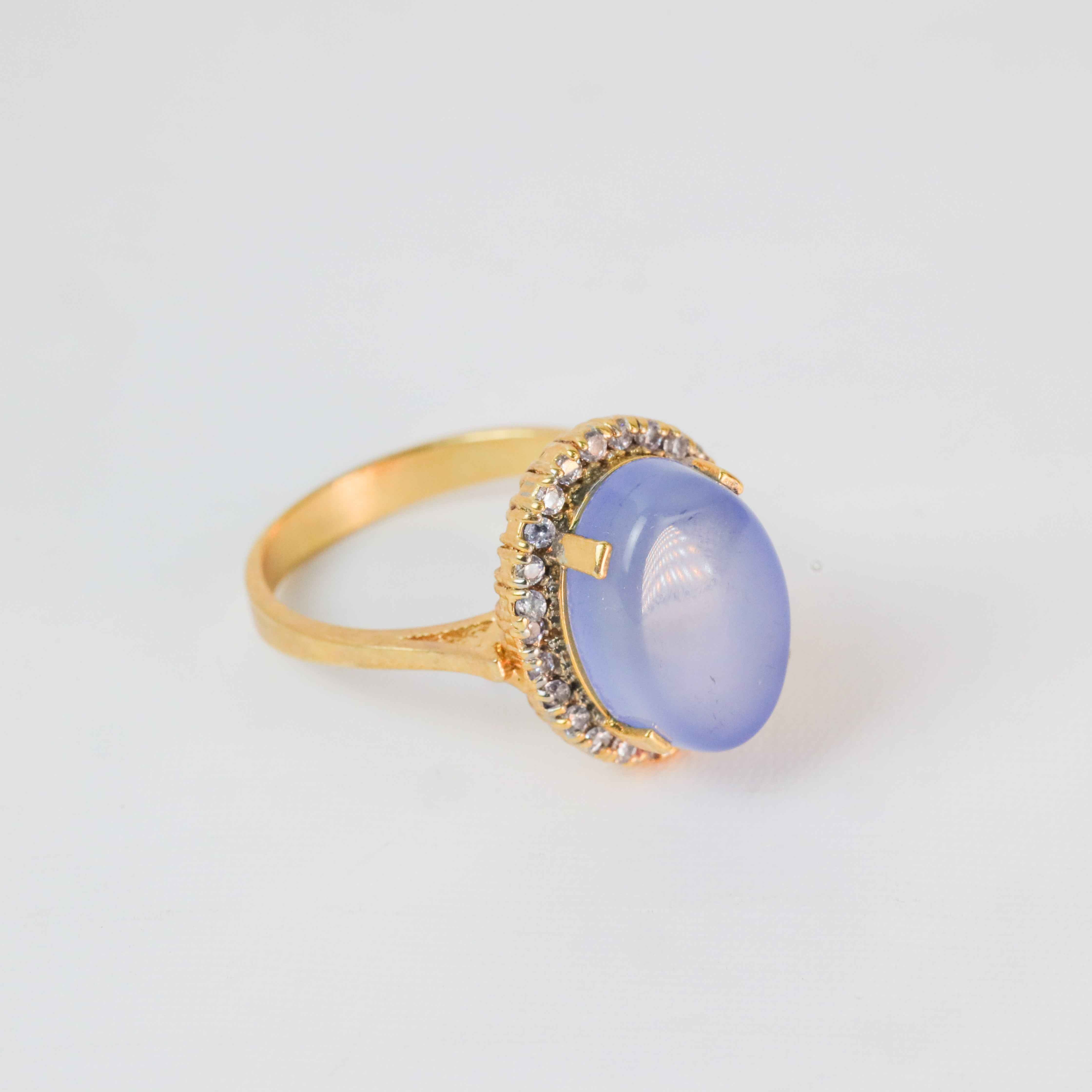 Gold Plated Oval Light Blue Stone Ring  1180