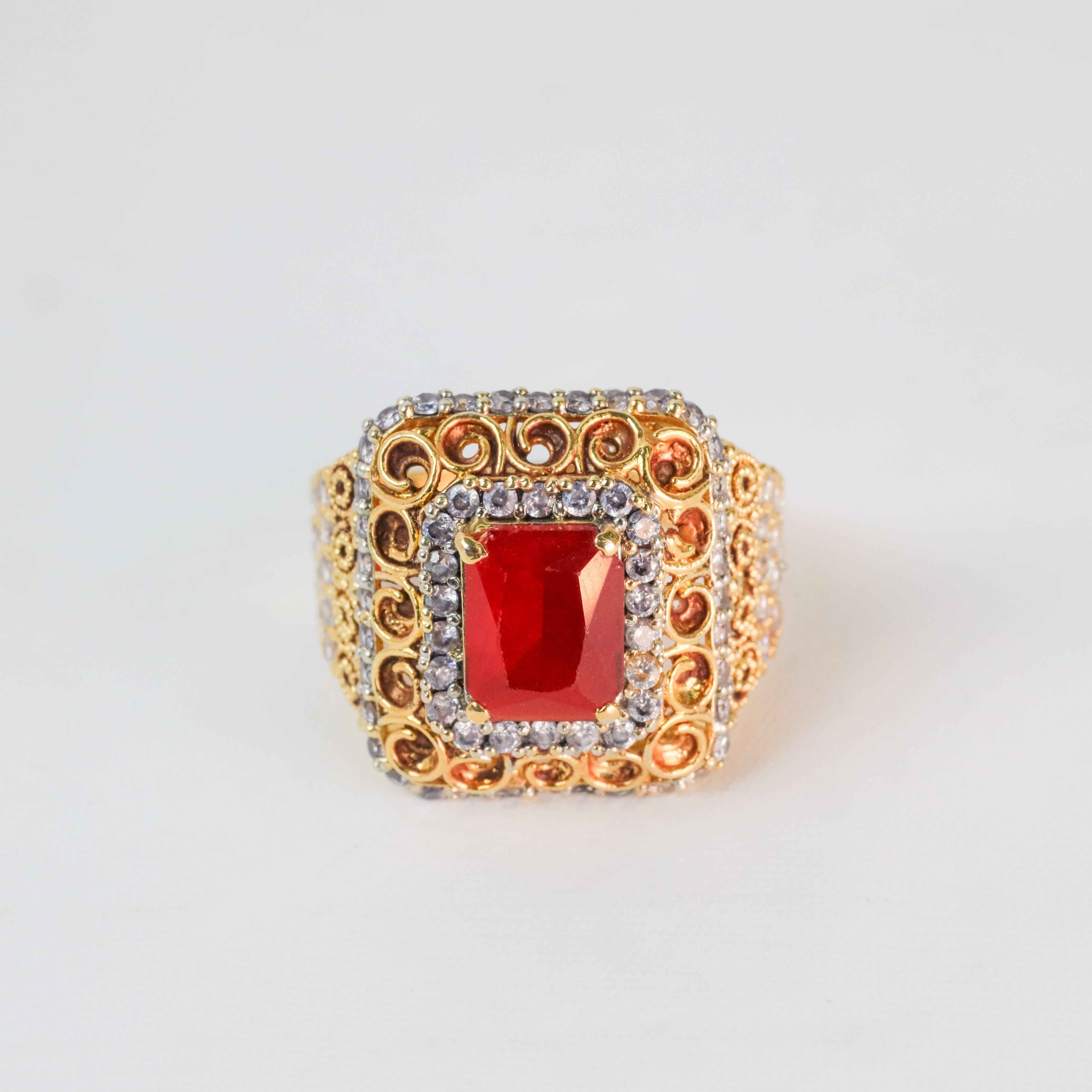 Gold Plated Regal  Red Stone Ring