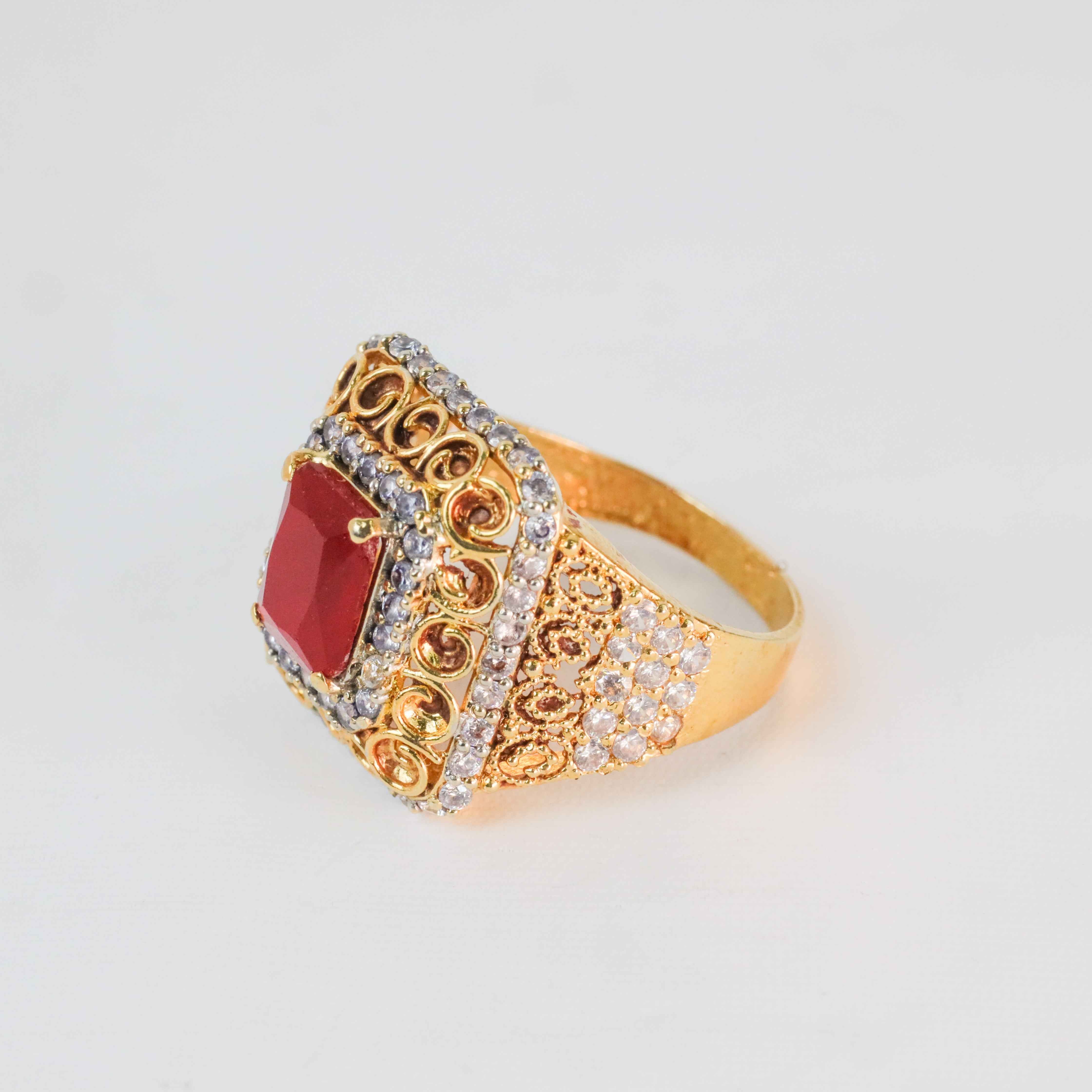 Gold Plated Regal  Red Stone Ring
