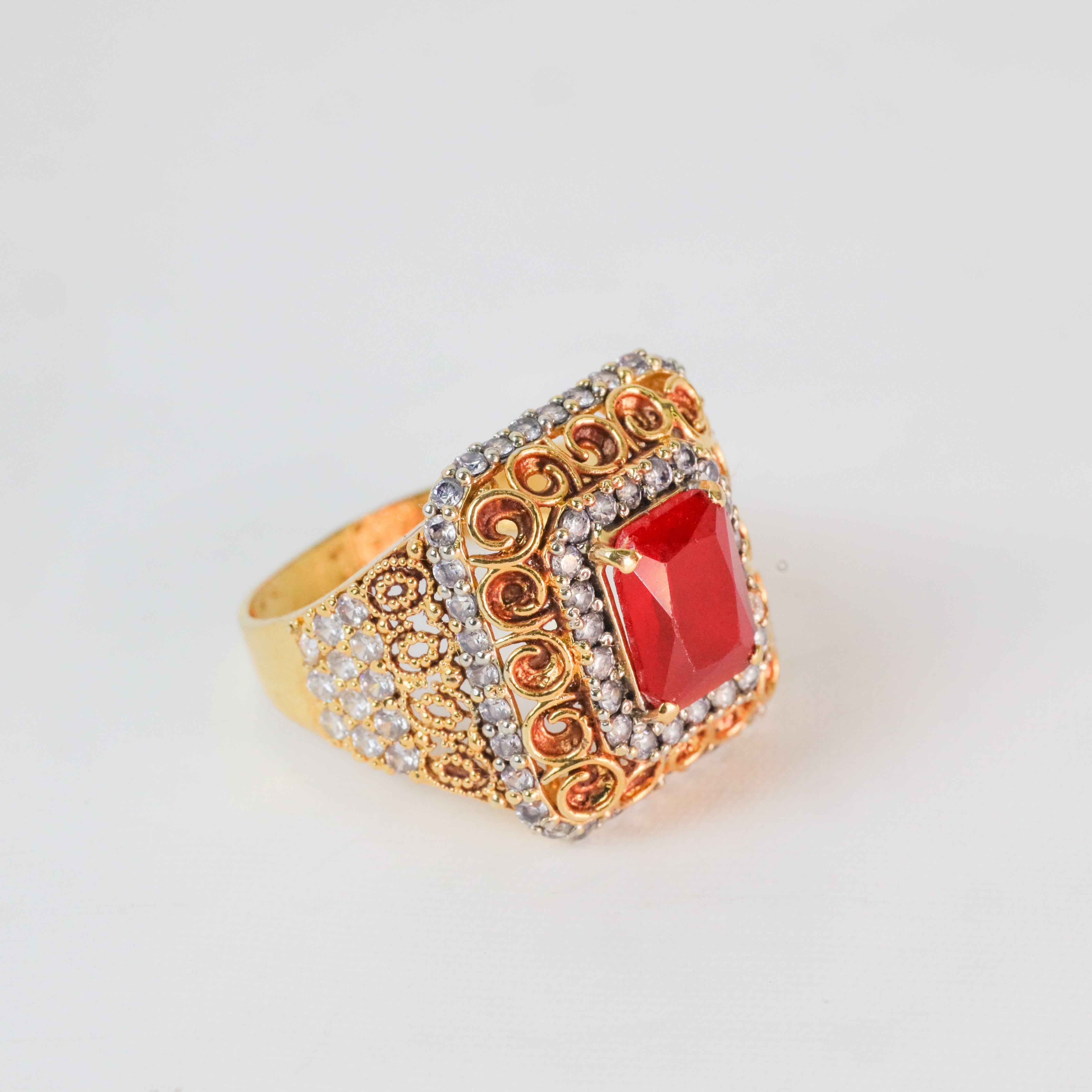 Gold Plated Regal  Red Stone Ring