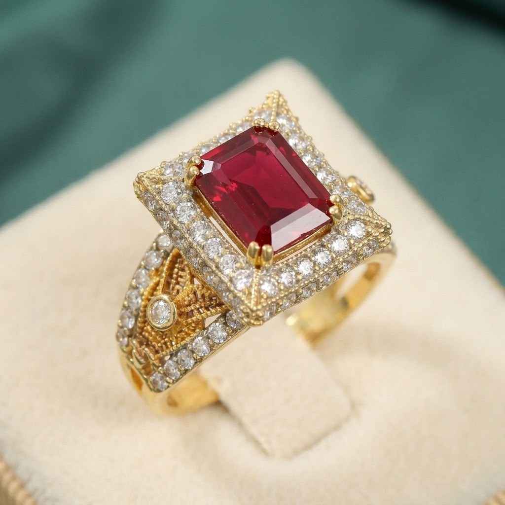 Ruby Stone With Dimond Cut