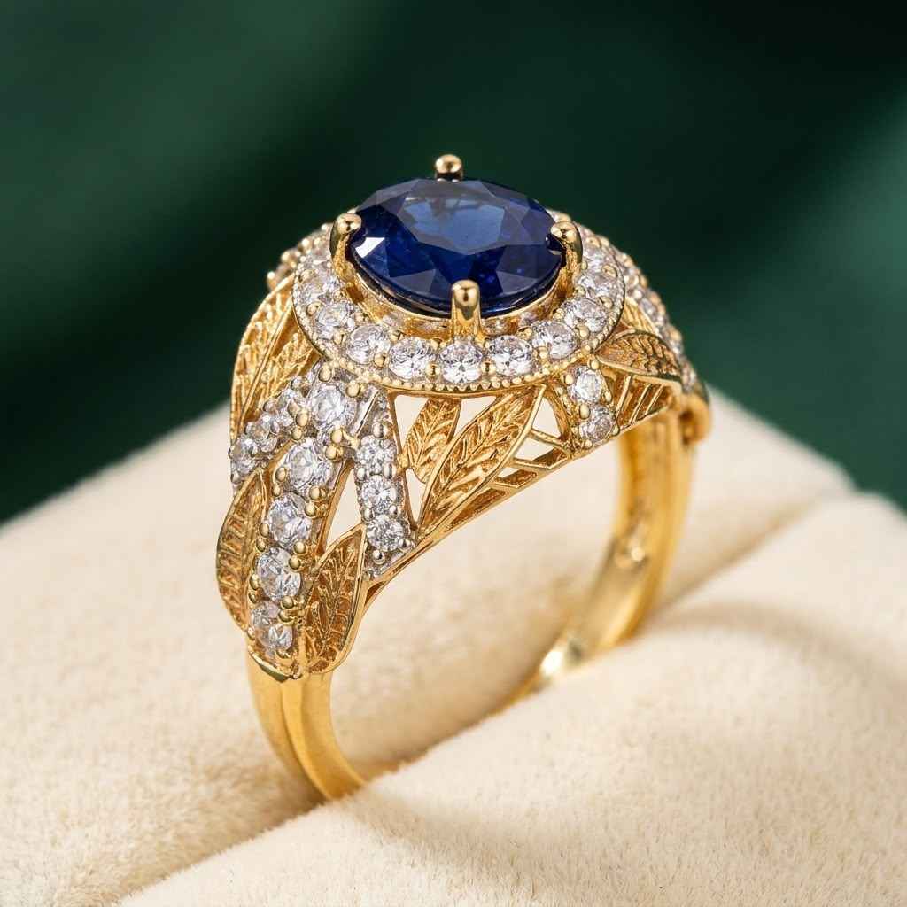 Blue Sapphire Gold Plated Ring