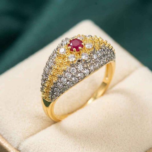 Rubi & Dimond Accened Gold Plated Ring