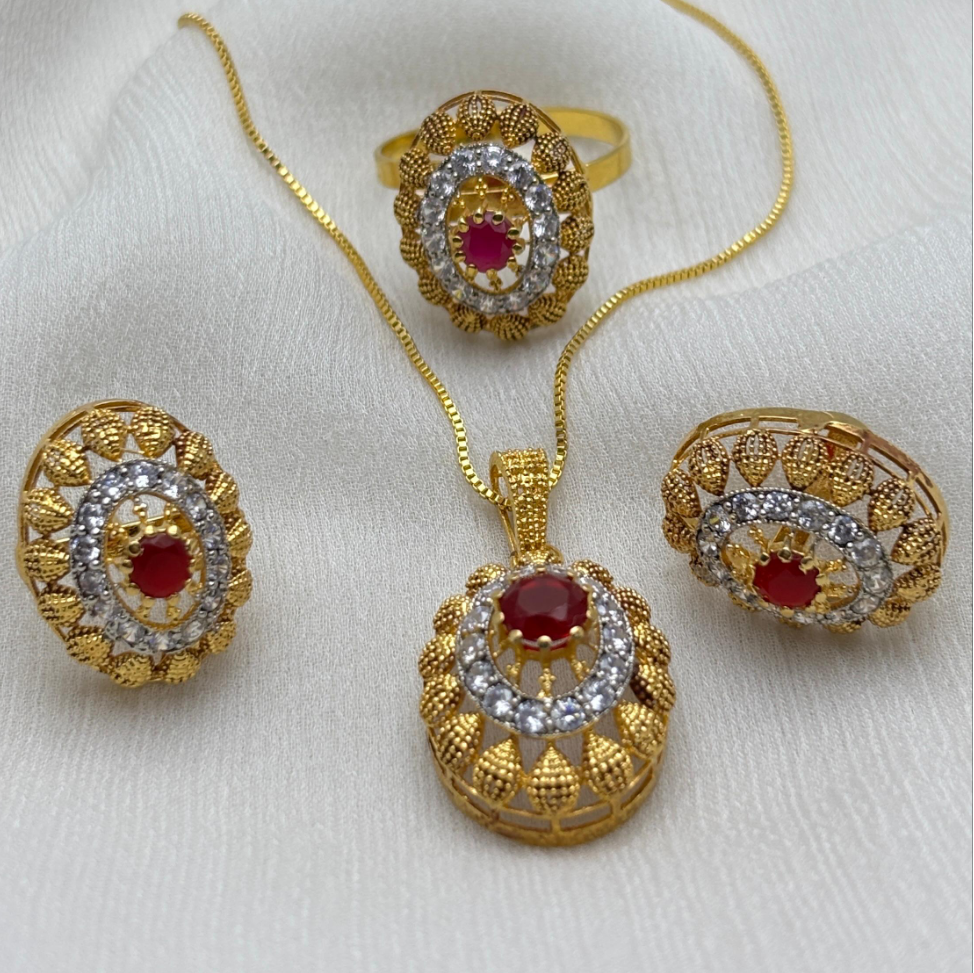 Gold plated Ruby Regal Necklace Set