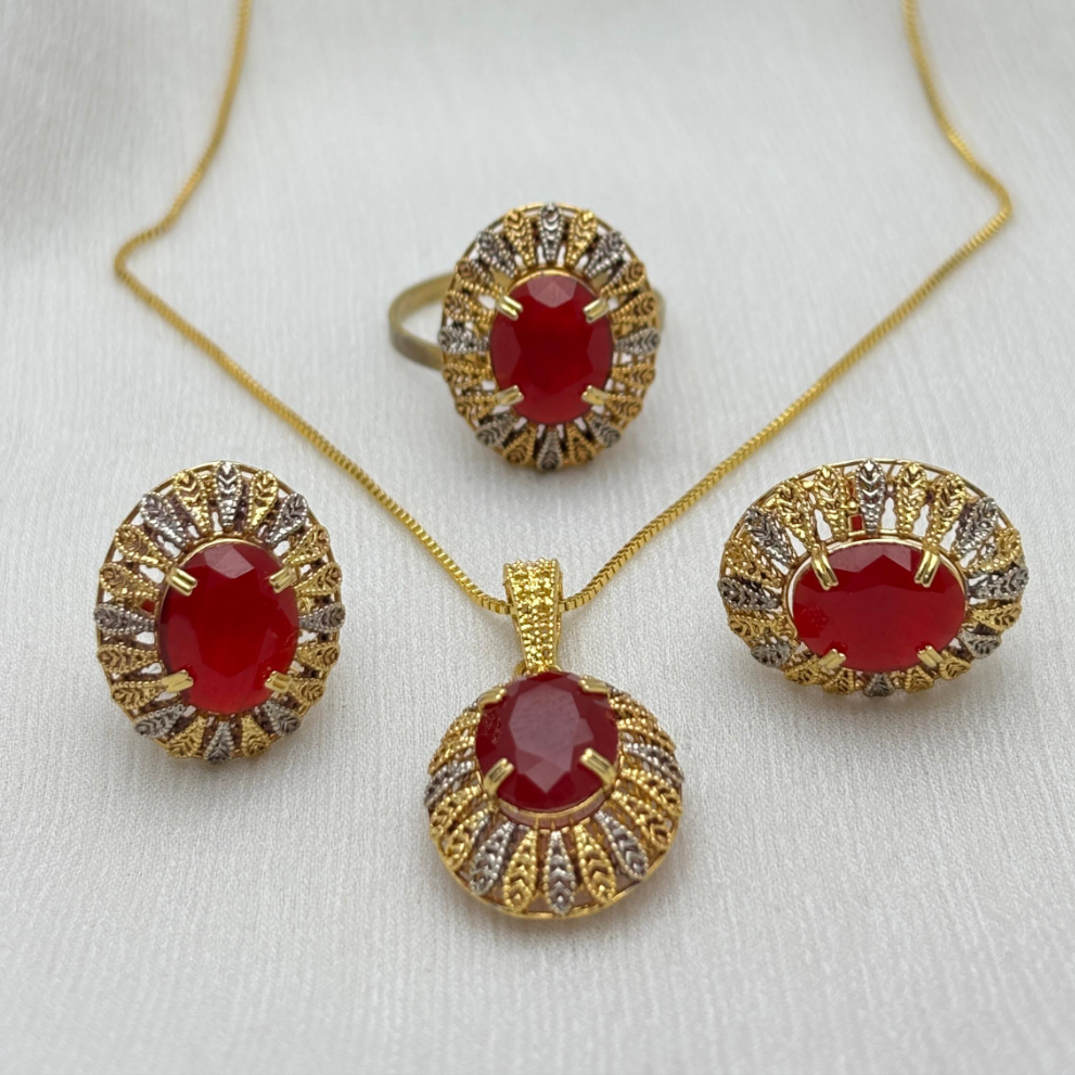 Red Chetam Stone Necklace Set