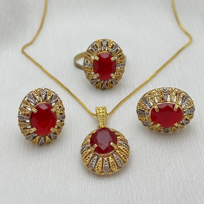 Red Chetam Stone Necklace Set