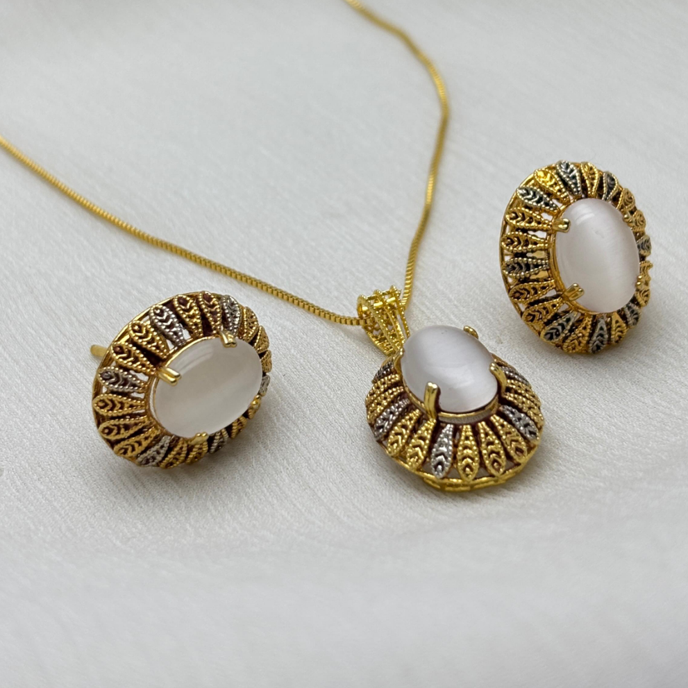 Cateye Stone Necklace Set