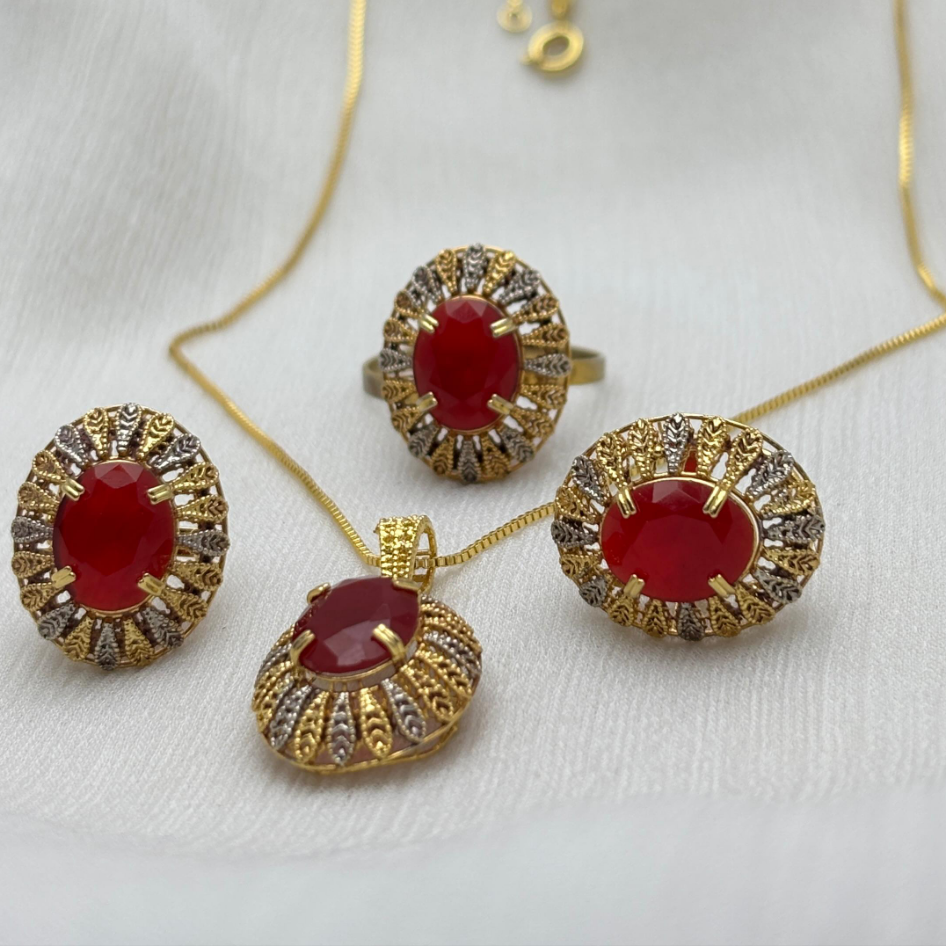 Red Chetam Stone Necklace Set