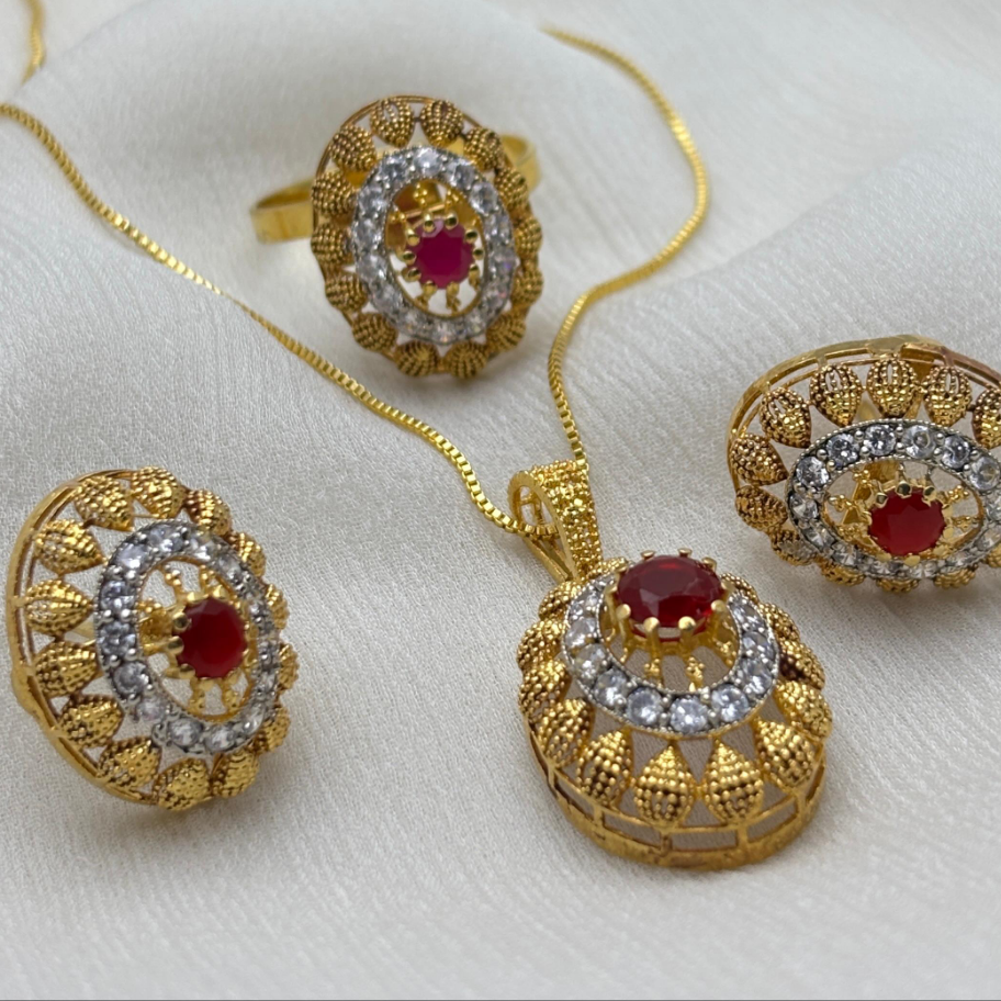 Gold plated Ruby Regal Necklace Set