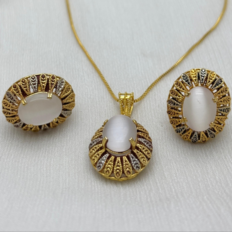 Cateye Stone Necklace Set