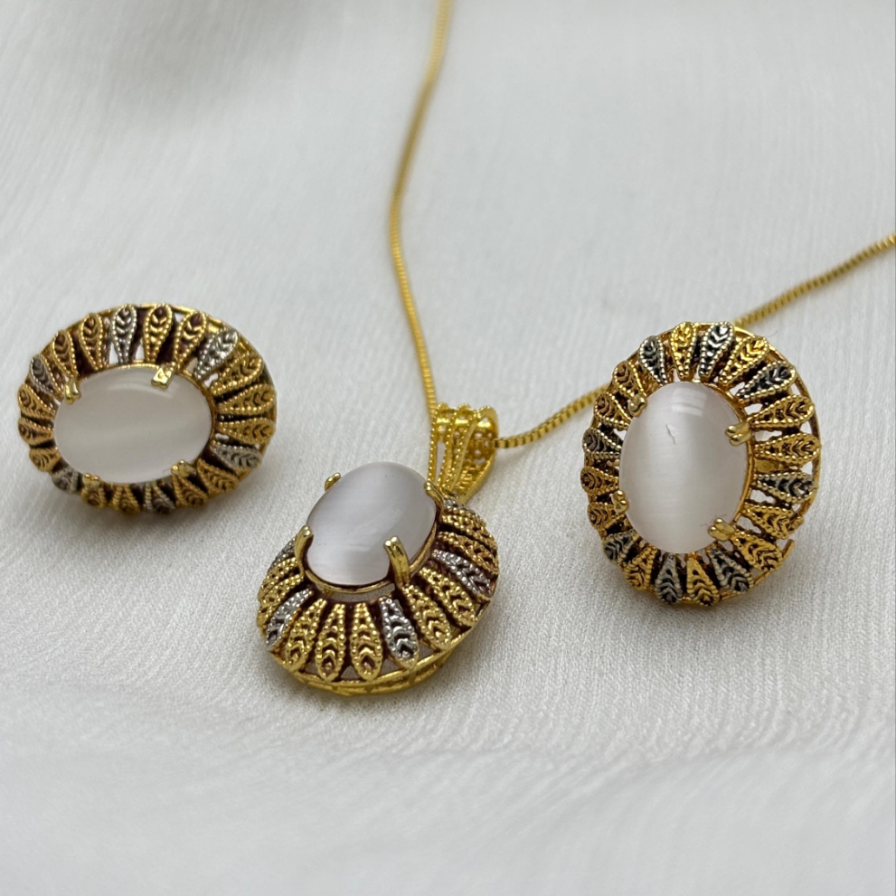 Cateye Stone Necklace Set