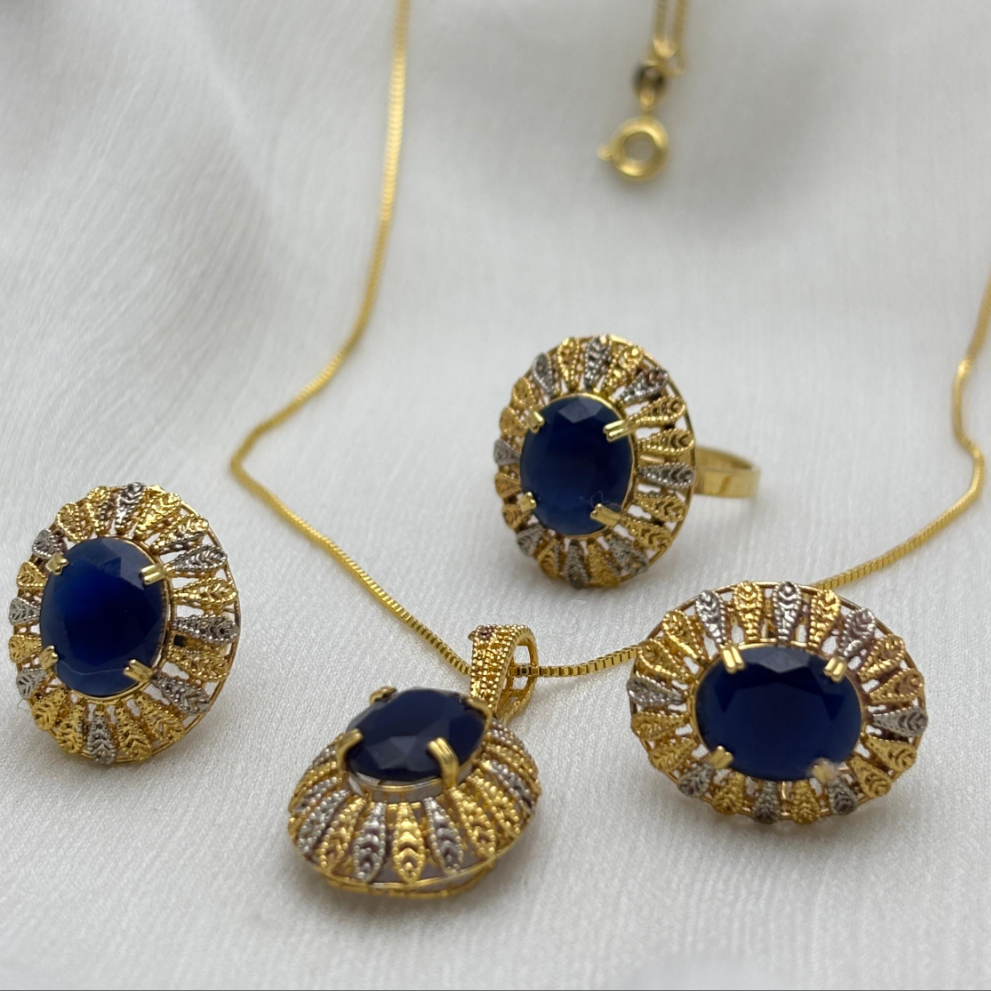 Blue Sapphire Stone Necklace Set