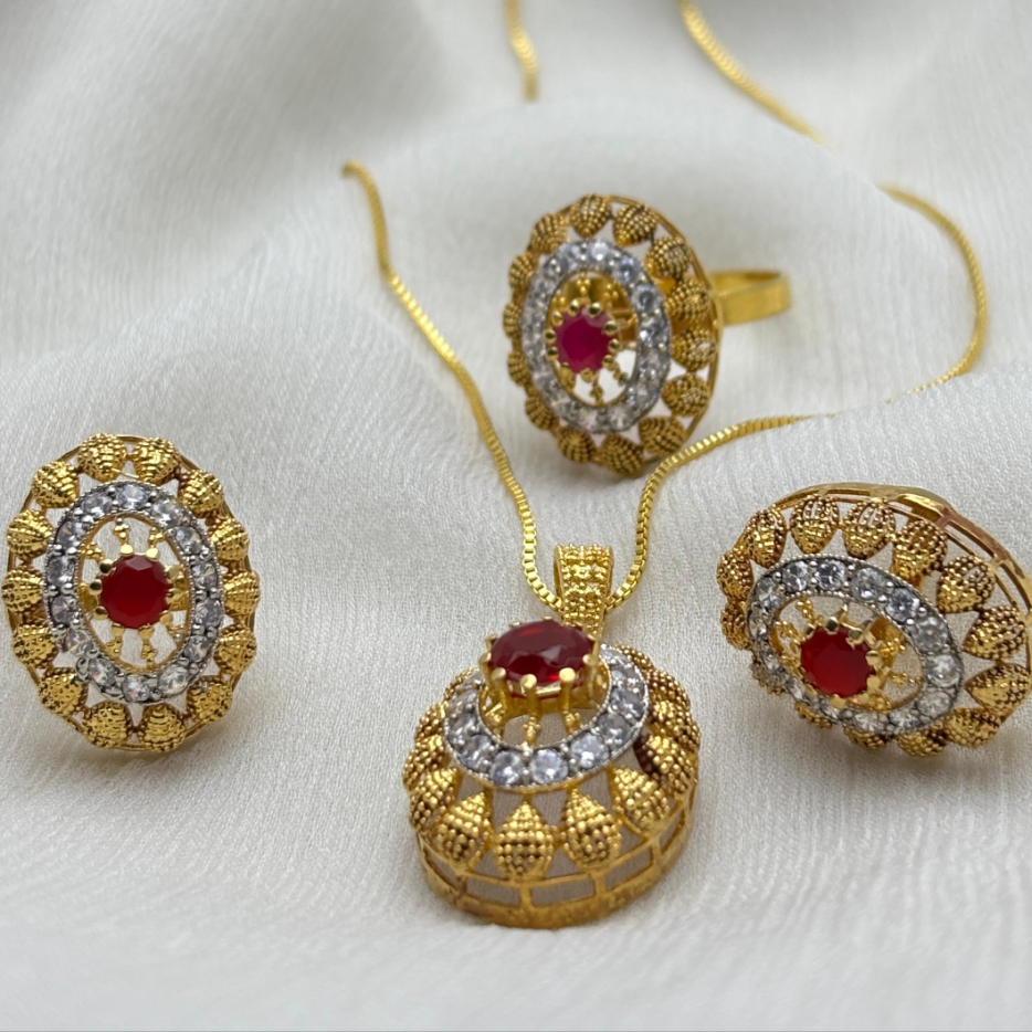 Gold plated Ruby Regal Necklace Set