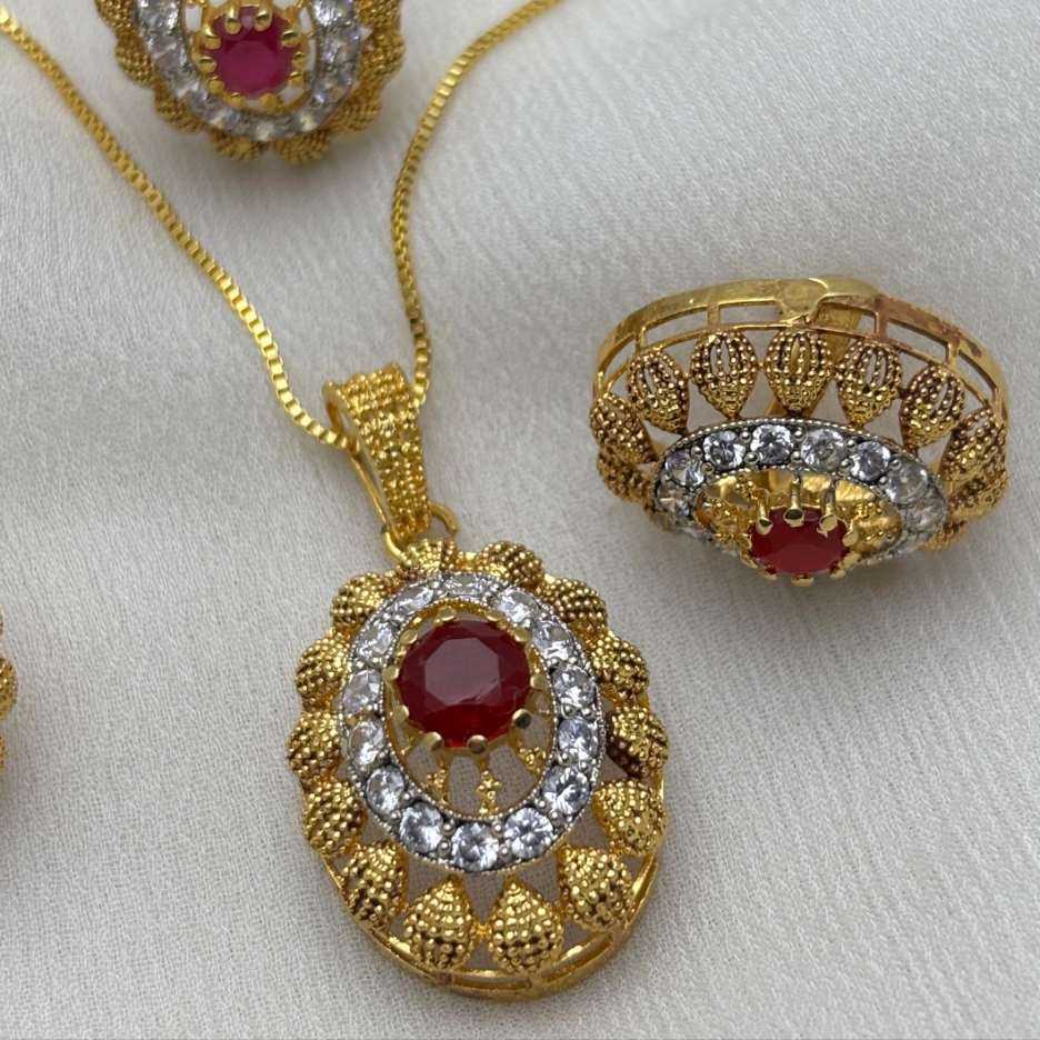 Gold plated Ruby Regal Necklace Set