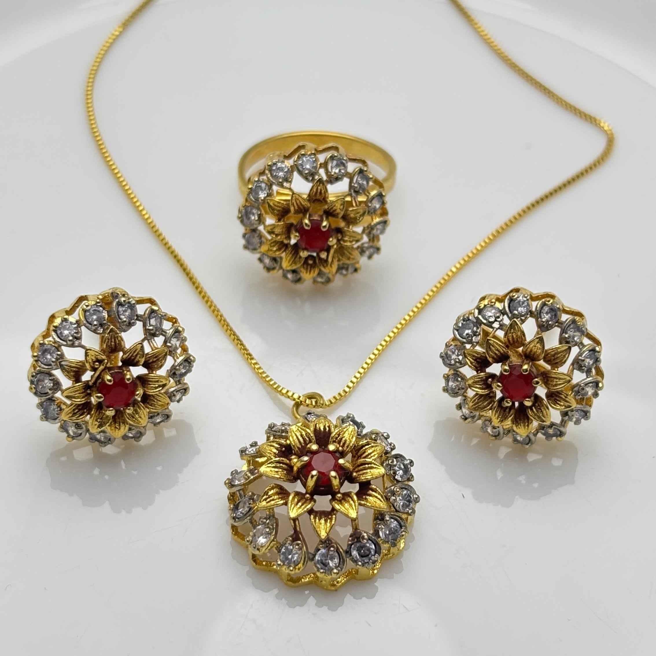 Gold plated  Ruby Royale Necklace Set