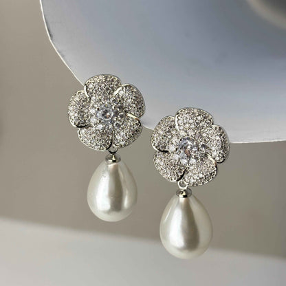 Floral Pearl with CZ Stone Earring