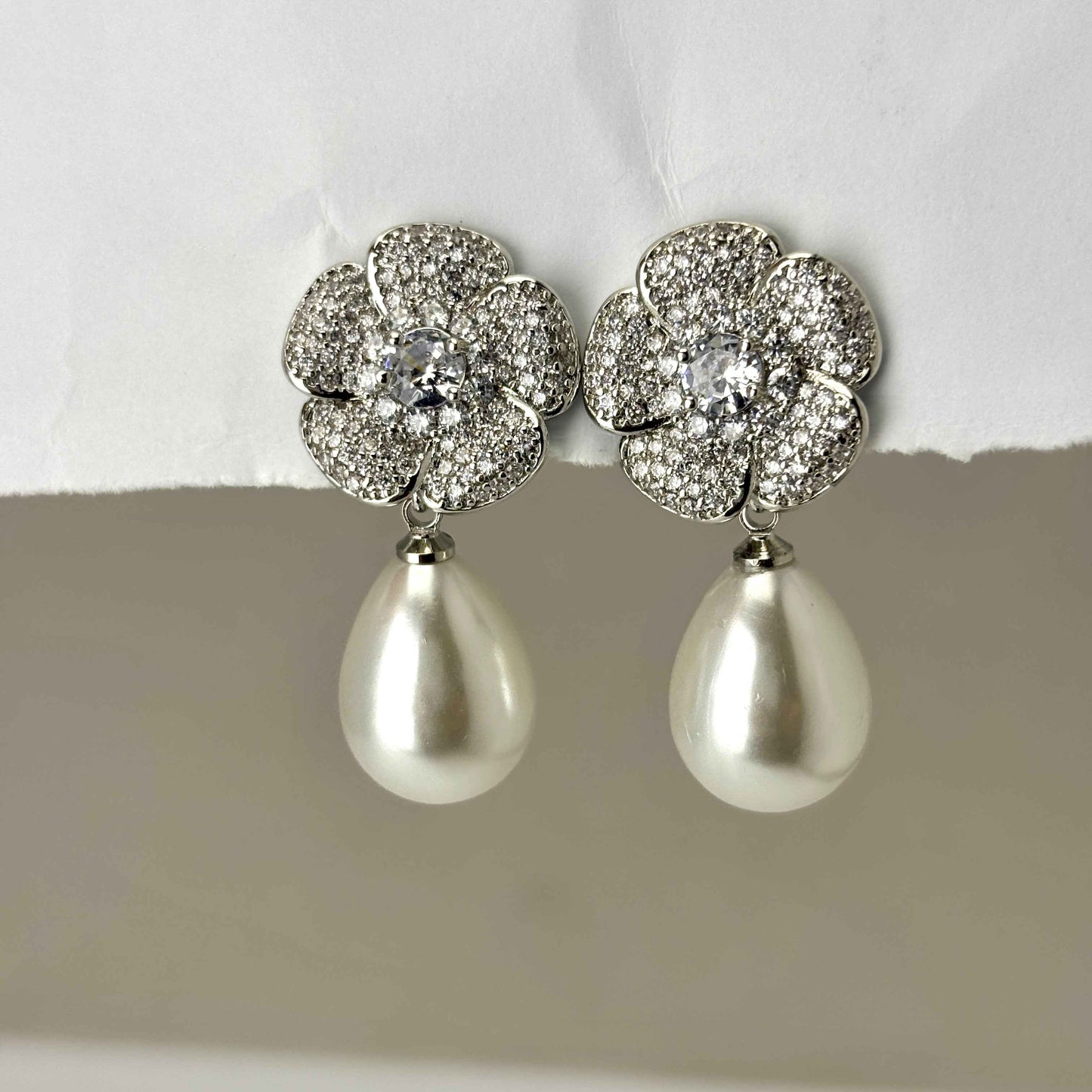Floral Pearl with CZ Stone Earring