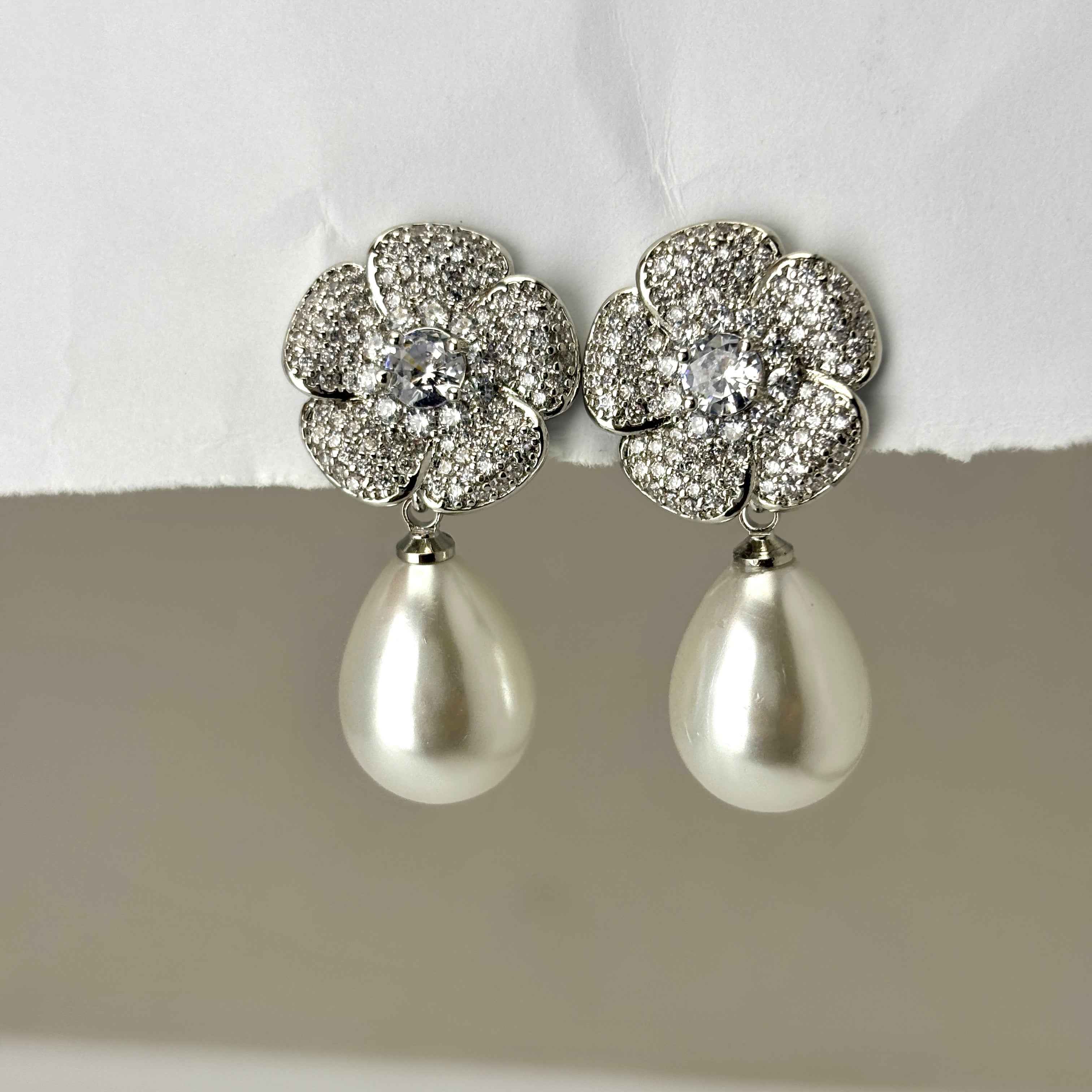 Floral Pearl with CZ Stone Earring