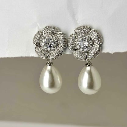 Floral Pearl with CZ Stone Earring