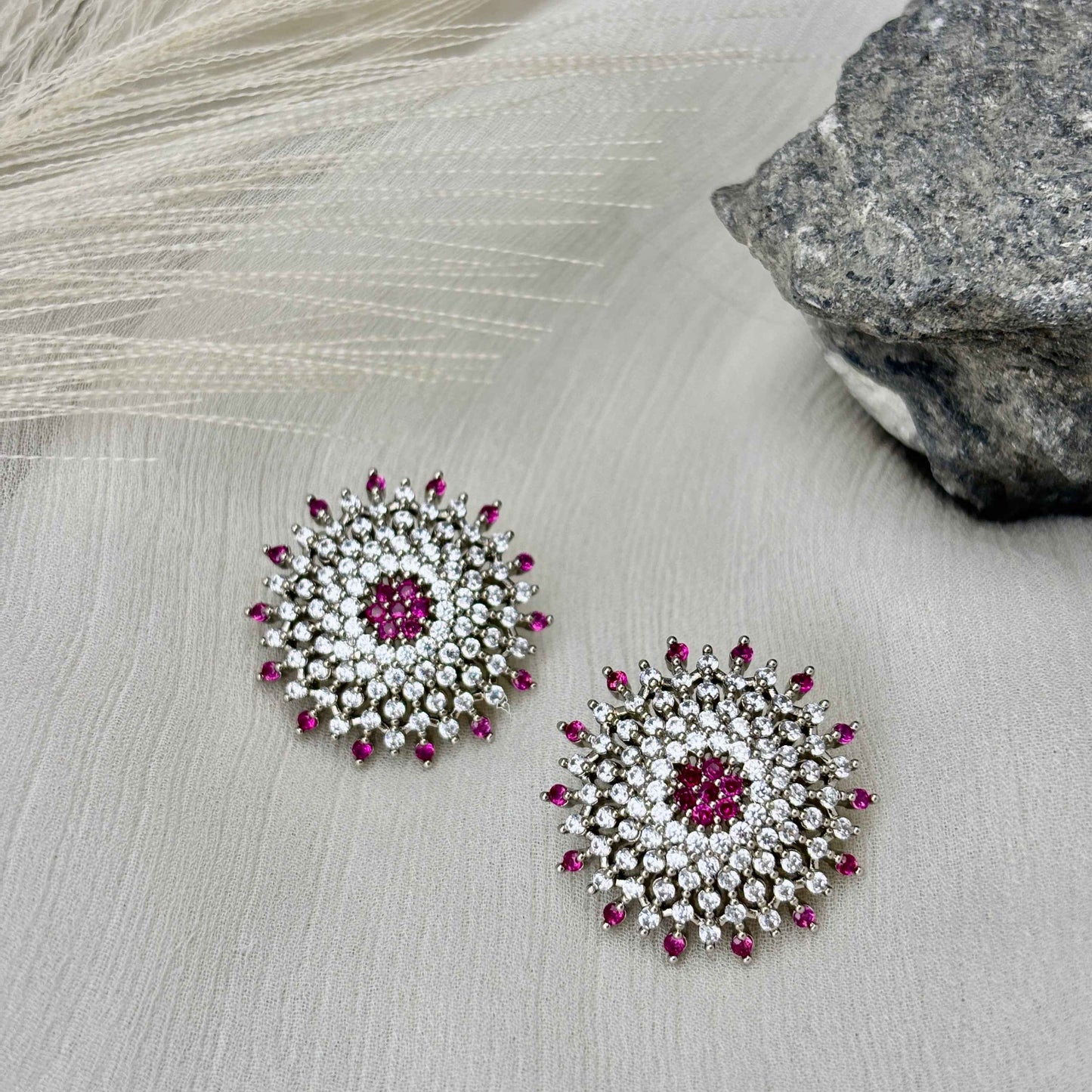 Floral purple White CZ Stones Earring