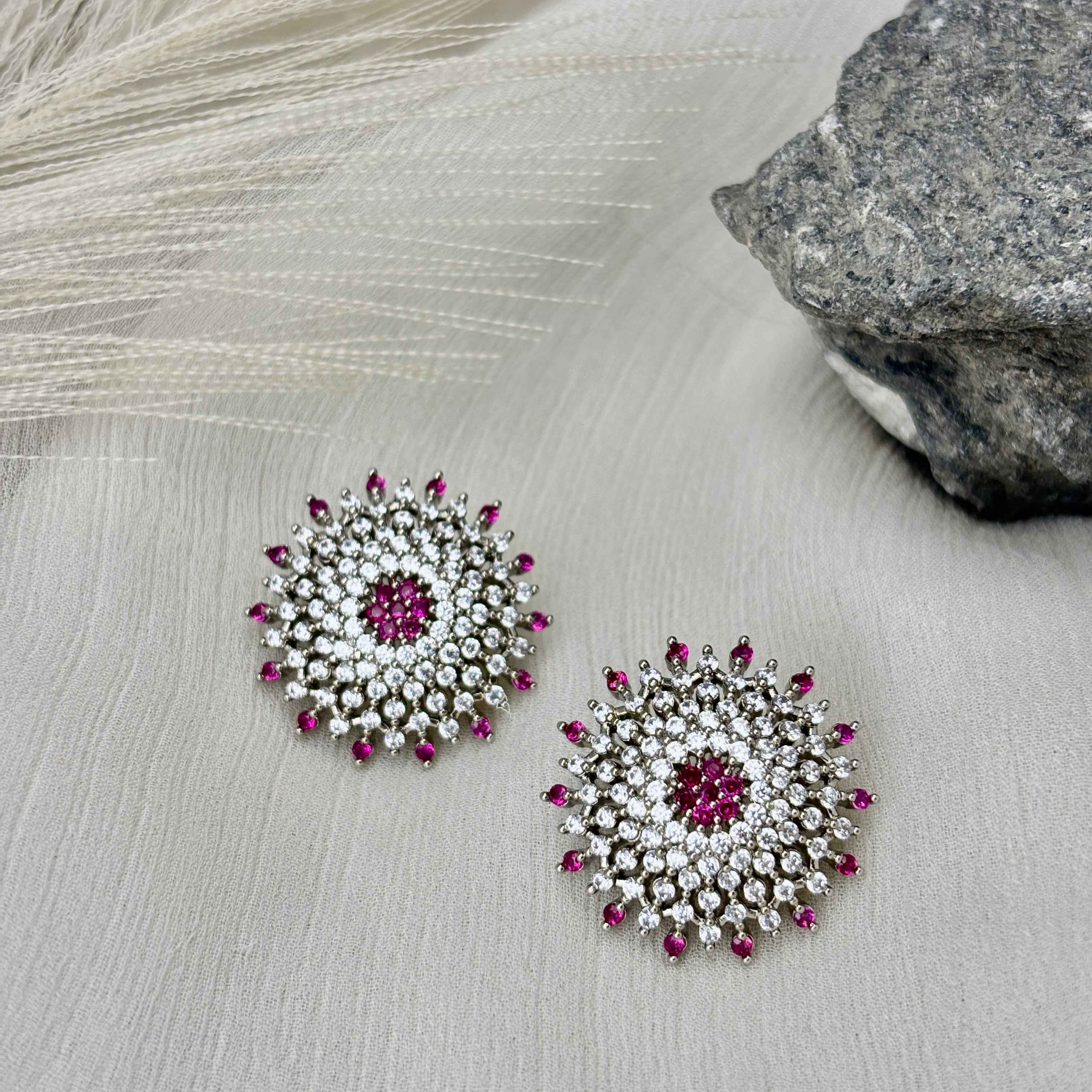Floral purple White CZ Stones Earring