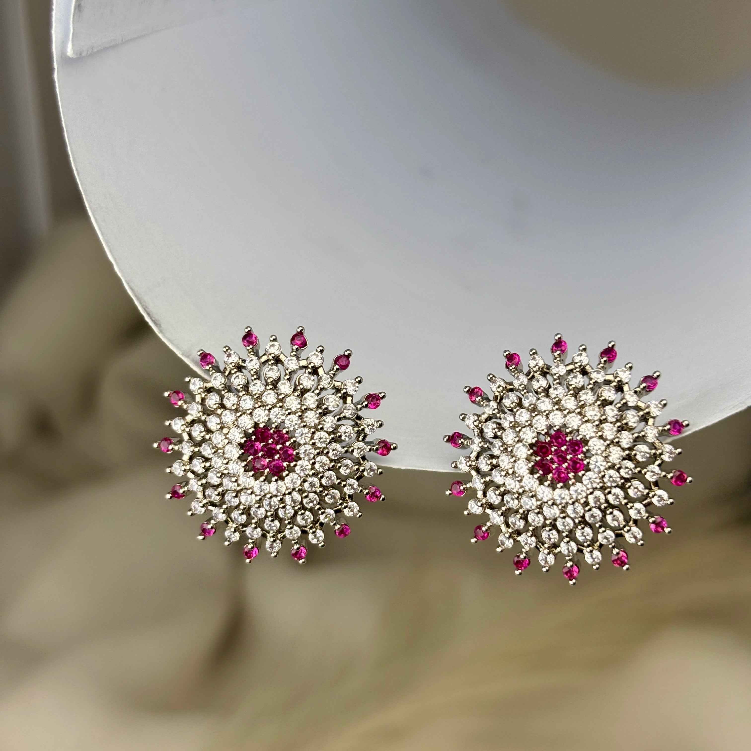 Floral purple White CZ Stones Earring