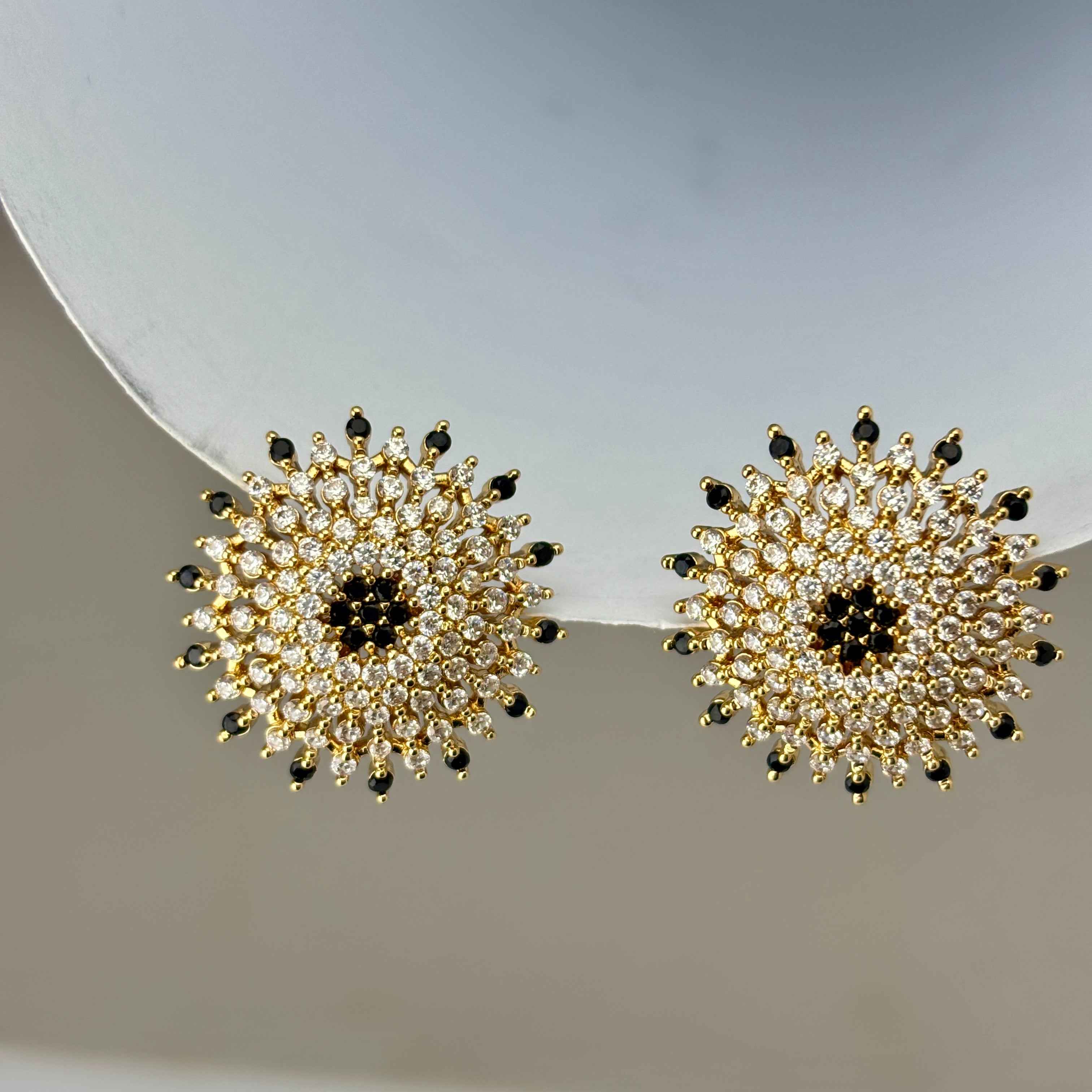 Sunflower White Black CZ Stones Earring