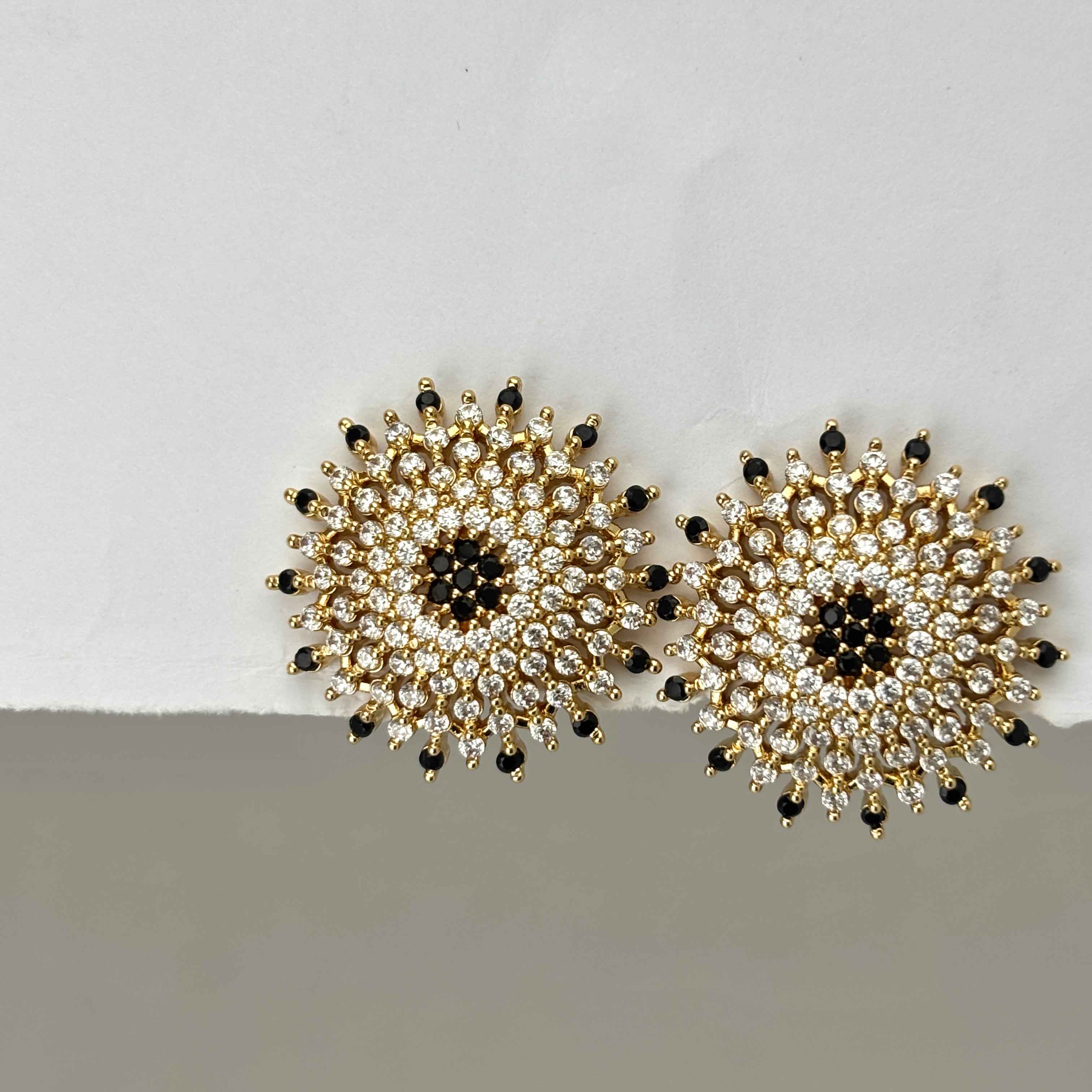 Sunflower White Black CZ Stones Earring